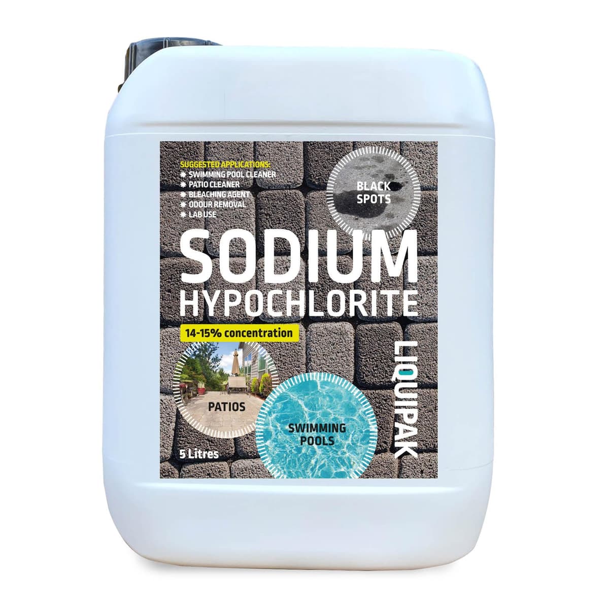Liquipak Sodium Hypochlorite 20 Litres Patio Cleaner (4x5L) | High Strength 14-15% Concentration | Swimming Pool Liquid Chlorine & Black Spot Remover | Bleach Solution — view 9