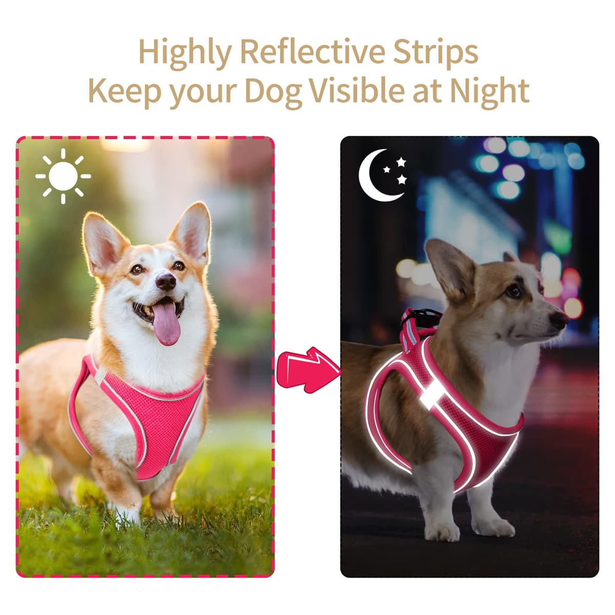 HEELE Arnes Perro Pequeño con Lineas Reflecantes Arnés Perro Antitirones Ajustable Suave Acolchado Cómodo para Viajar Pasear con Mascota, Flores Nanranja, S — view 72
