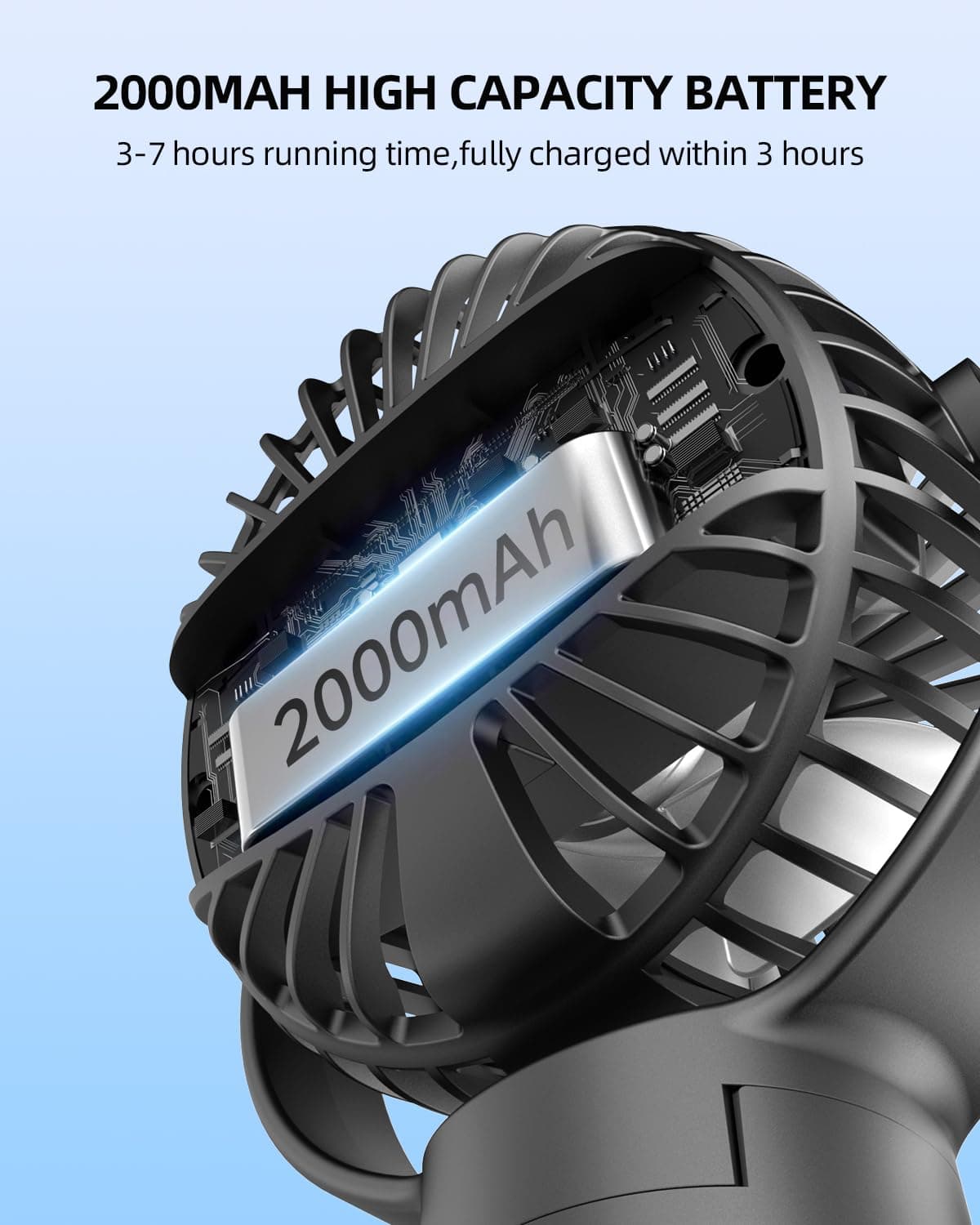 KIDEE Portable Pram Fan, Small Rechargeable Clip On Fan with Digital Display, 2000mAh, 3 Speeds 360° Rotate Mini Cooling Fan for Stroller, Buggy, Car Seat, Crib & Travel — view 3