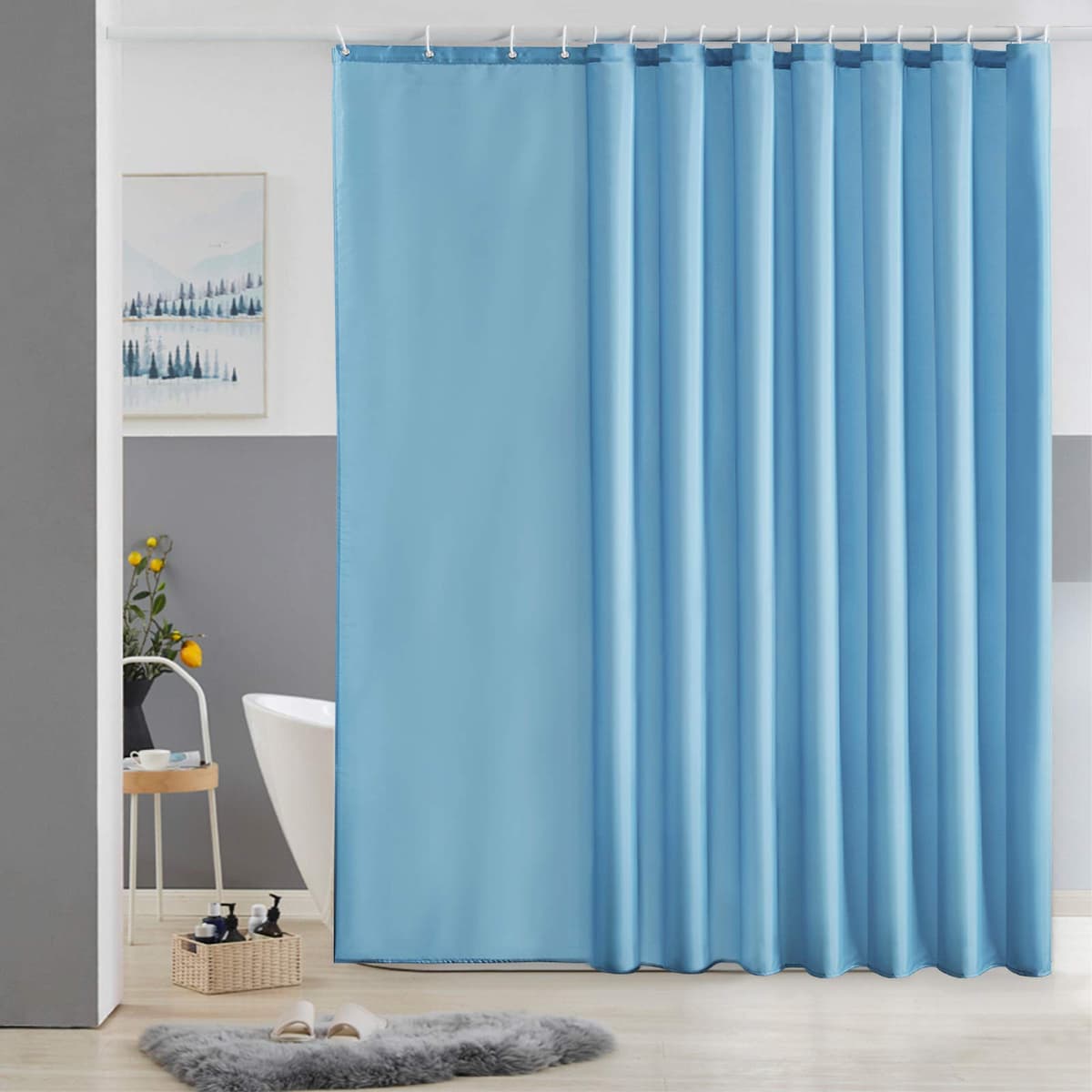 Furlinic Cortina Ducha 200x200cm Antimoho Impermeable Lavable Blanco Tela Poliéster Grandes Cortinas de Baño con 12 Aros de Cortina Ducha. — view 56