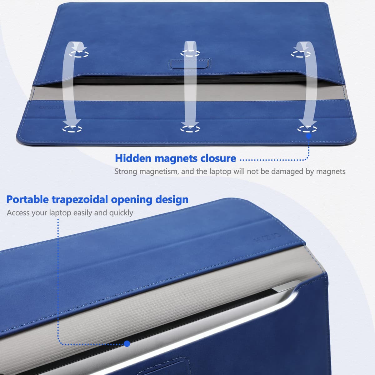 HYZUO 15 Pulgadas Funda para Portátiles con Soporte para MacBook Air 15 M5 M4 A3241 M3 A3114 M2 A2941 2026-2023, 15 Surface Laptop 7/6/5/4, MacBook Pro 15 A1990 A1707 2019-2016, Azul Klein — view 4