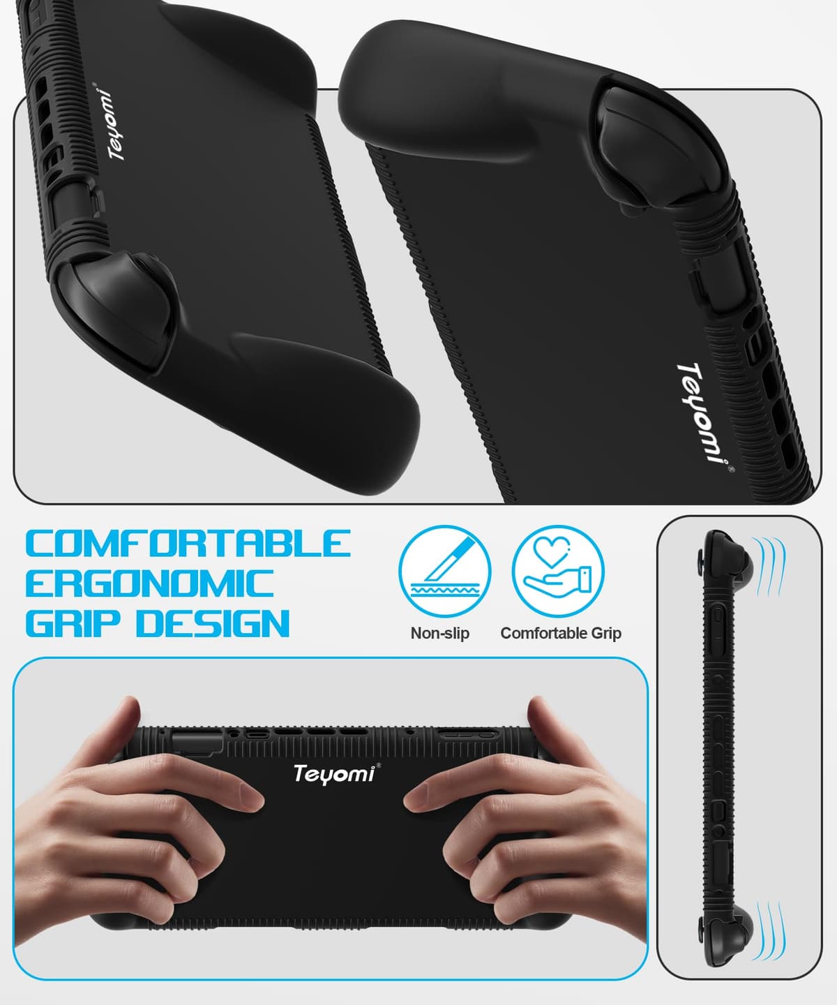 Teyomi Funda protectora de silicona compatible con Nintendo Switch 2, Carcasa para Nintendo Switch 2 con protector de pantalla de vidrio templado, Estuche con agarre ergonómico (Negro) — view 4