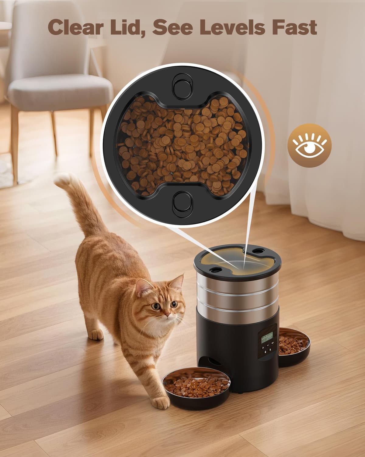 Automatic Cat Feeder Double Bowls: Stainless Steel Cat Food Dispenser – 5L Dog Feeder with Programmable Timer for Indoor – Food Dispenser for Small/Medium Pets — view 8