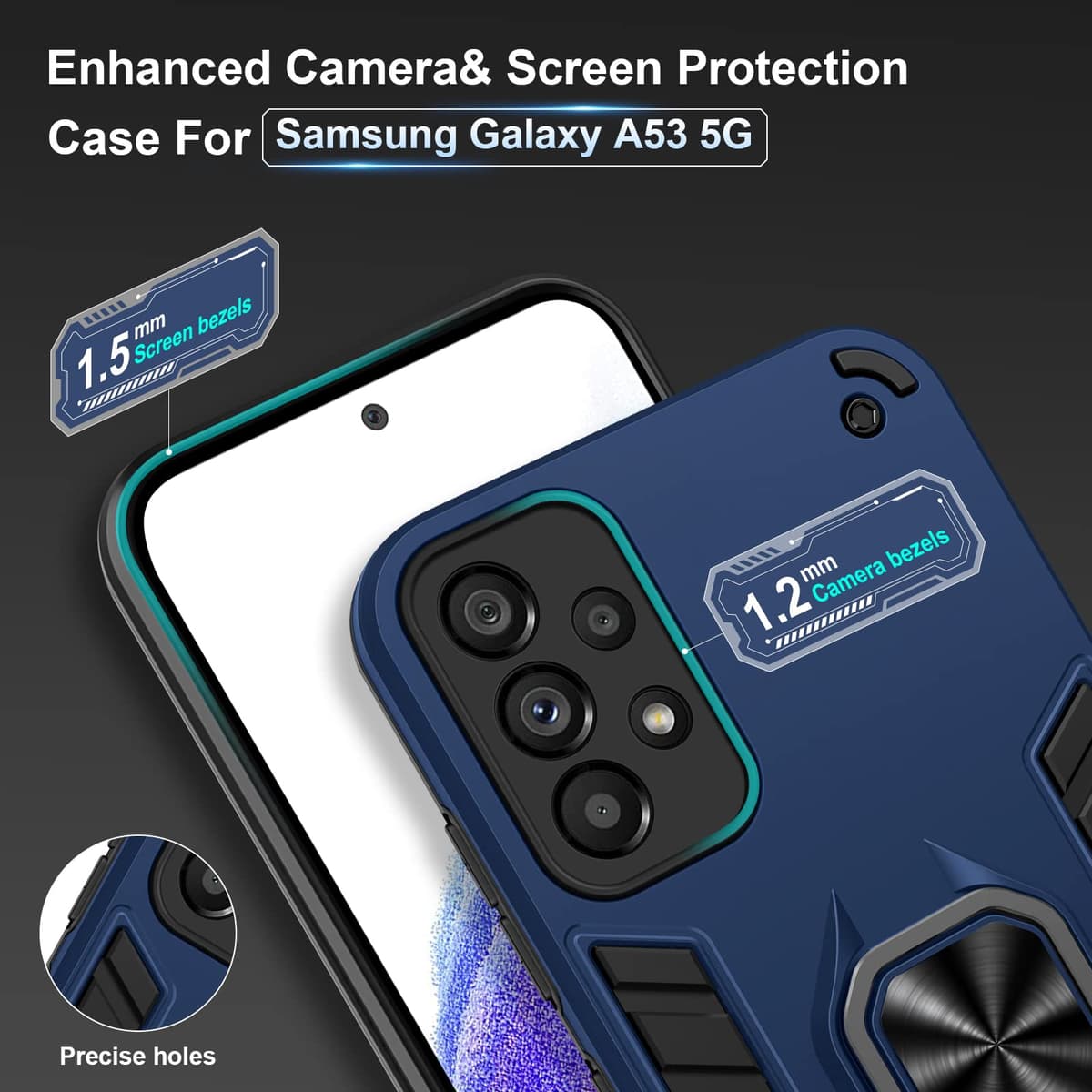 Funda para CMF Phone 2 Pro, Carcasa Antigolpes con Soporte anular metálico, Case Protectora de Grado Militar, Negro — view 356