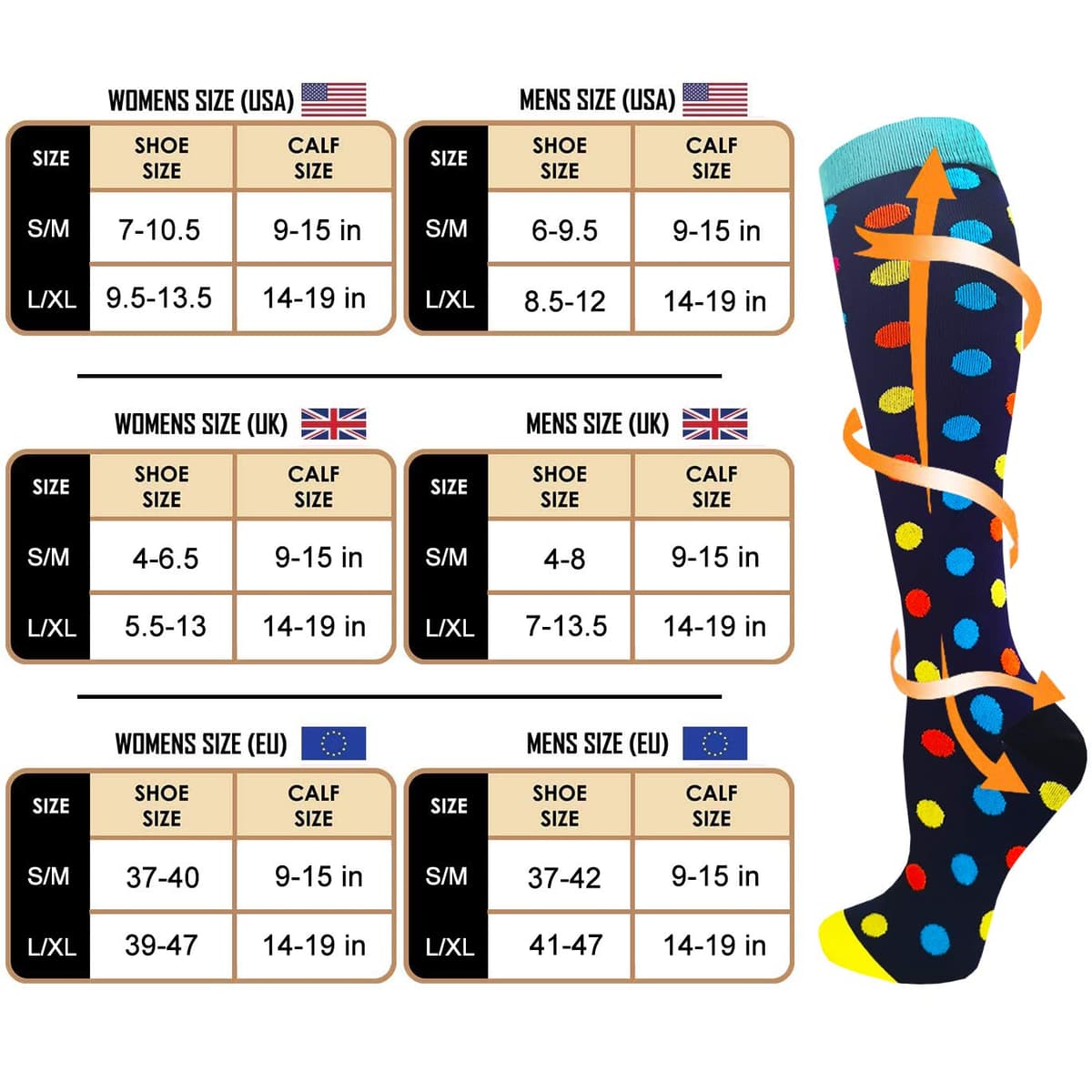 ACTINPUT 3/7 Pares Calcetines de compresión para Mujeres y Hombres 20-25 mmHg es el Mejor atlético, Correr,Escalar Montaña,Vuelo, Viajes, Enfermeras, Edema — view 6