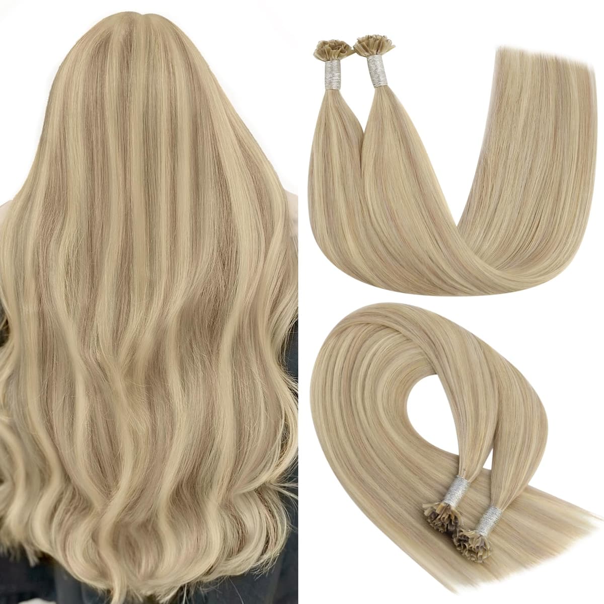 YoungSee Nano Hair Extensions Blonde 16inch Nano Beads Hair Extensions Warm Ash Blonde Highlight Bleach Blonde Nano Ring Hair Extension Highlight for School Soft Cold Fusion 50s 50g — view 58