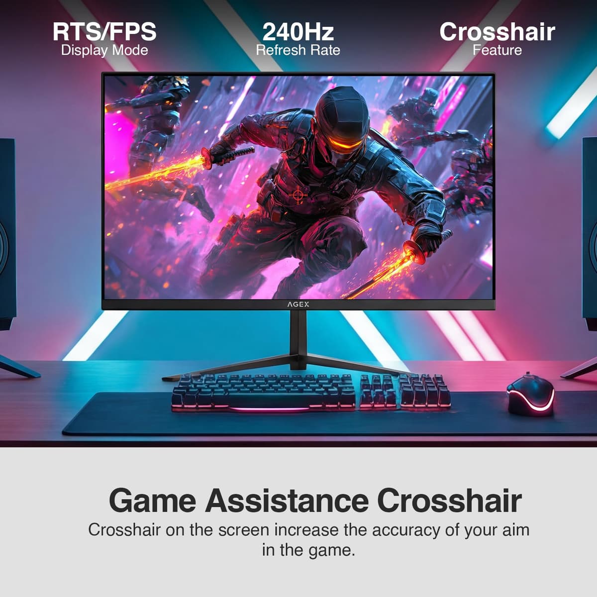 24 Inch 240Hz Gaming Monitor, IPS Panel MPRT 1ms, Full HD 1080P, 300cd/m² Brightness, Adaptive Sync, Crosshair, DP1.4 & HDMI2.0, Black — view 3