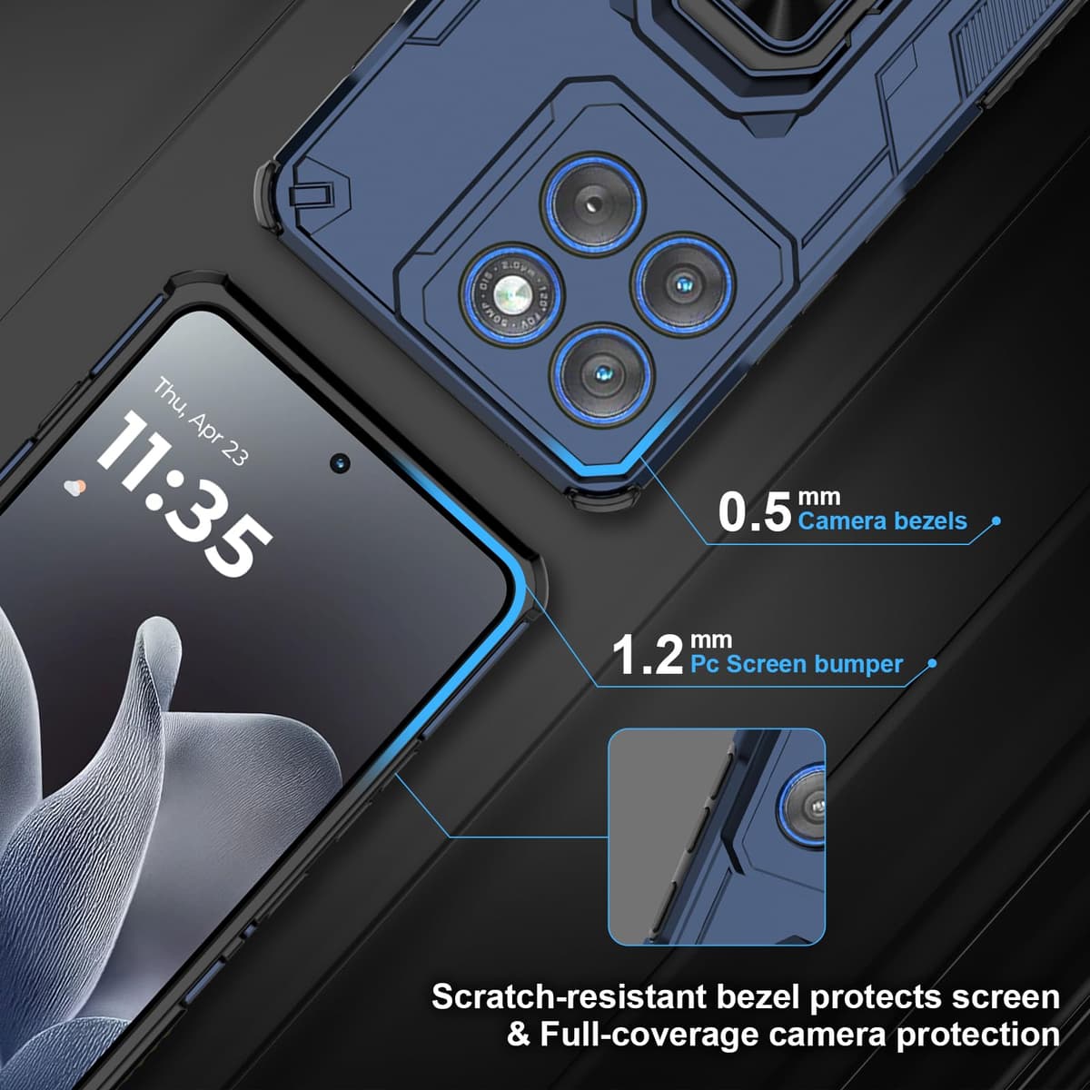 Funda para CMF Phone 2 Pro, Carcasa Antigolpes con Soporte anular metálico, Case Protectora de Grado Militar, Negro — view 1339