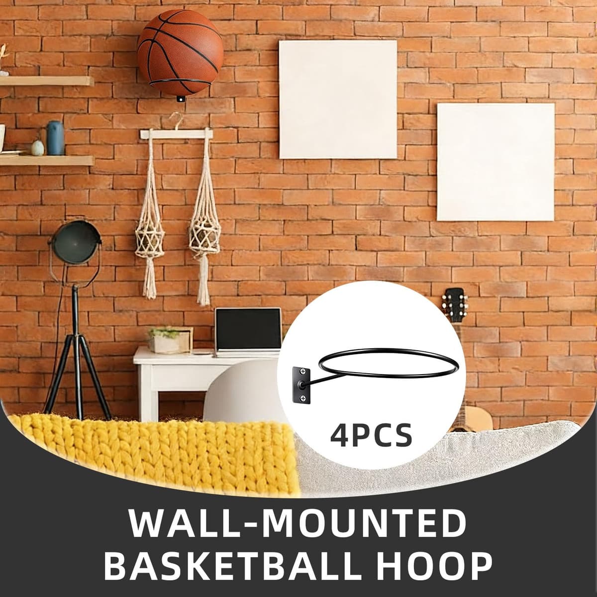 4 Piezas Soporte Balon Futbol,Soporte Balones Robusto Metálico,Soportes Pelotas Futbol de Pared con Tornillos,Organizador Balones para Balone de Baloncesto,Fútbol y Voleibol (Negro) — view 4
