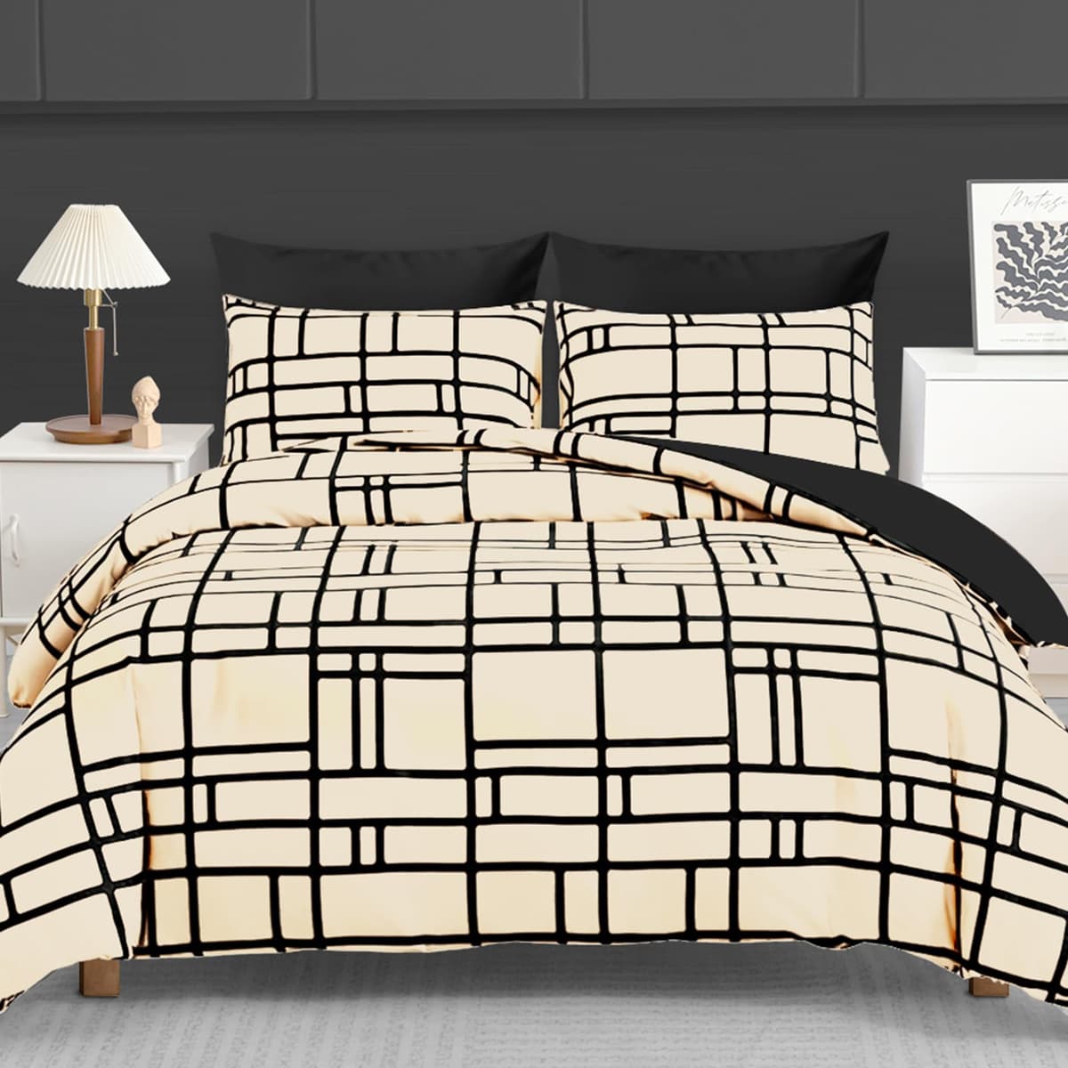 Pamposh 3 Pcs Single Duvet Cover Set with Matching Black Single Fitted Sheet 40 cm Extra Deep Pocket - UltraSoft Breathable Premium Microfibre Reversible Quilt Cover Bedding Set For All Seasons — view 85