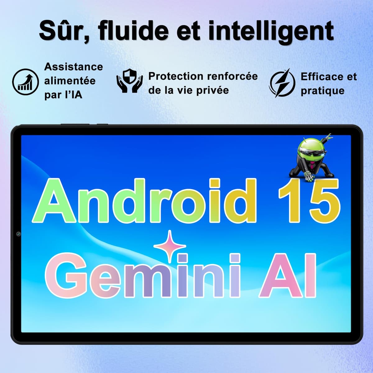 SKYEGG Tablet 10 Pulgadas Android 15 con Gemini AI, 30 GB RAM + Ampliable 2 TB ROM, Octa-Core, Widevine L1, WiFi 5G, Cámara 8 MP + 5 MP, Batería 6000 mAh, con Teclado, Ratón y Funda – Negro Grafito — view 3