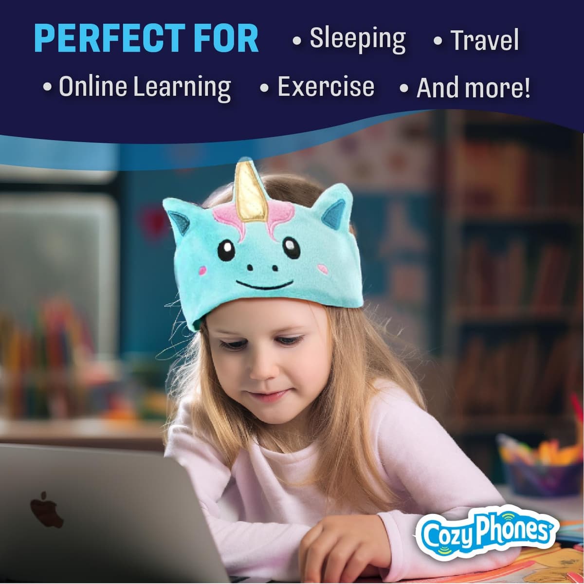 CozyPhones Kids Headphones Volume Limited with Ultra-Thin Speakers Soft Fleece Headband - Perfect Children's Earphones for School, Home and Travel - Mystic Unicorn — view 5
