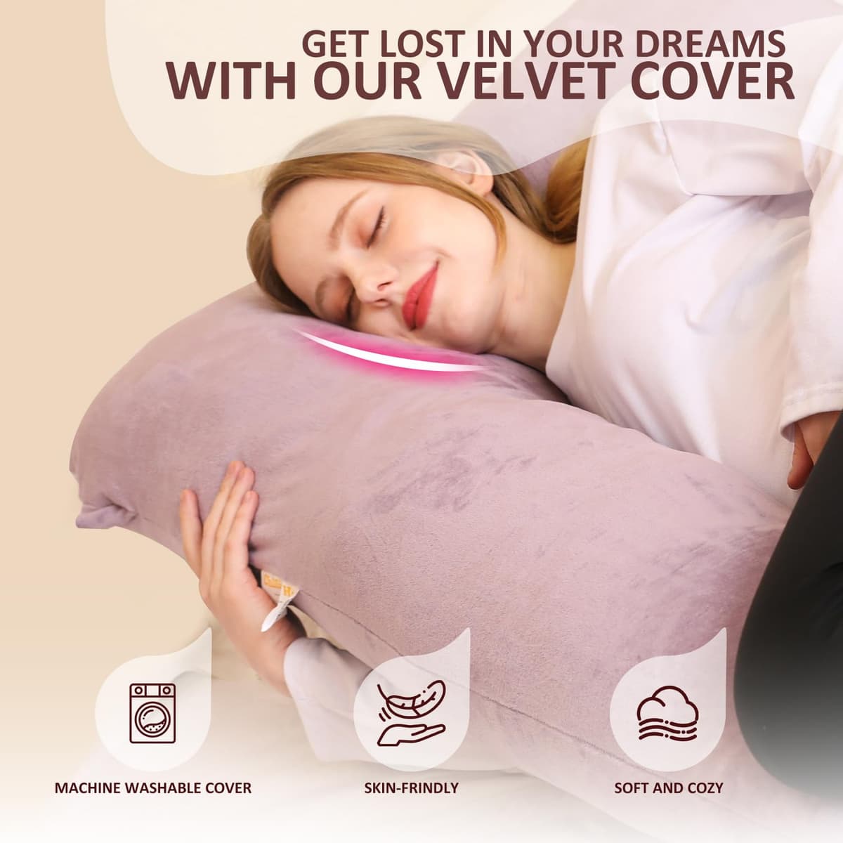 Chilling Home Pregnancy Pillows for Sleeping, U Shaped Maternity Pillow Cuddle Pillow, 55 inch Full Body Pillow Long Pillows for Sleeping, Maternity Body Pillows for adults with Cover Velvet — view 4