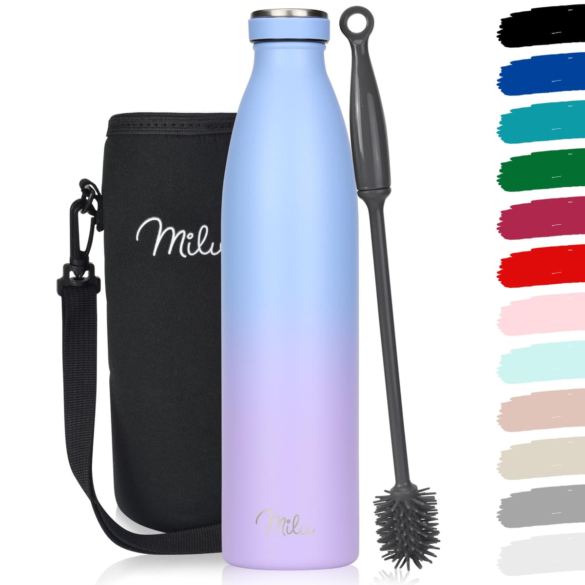 Milu Stainless Steel Drinking Bottle 1500 ml - Insulated Thermo Flask for Water - Leak Proof, Insulated and Double Walled, Carbonated (Granite Navy Blue, 1,5L) — view 40