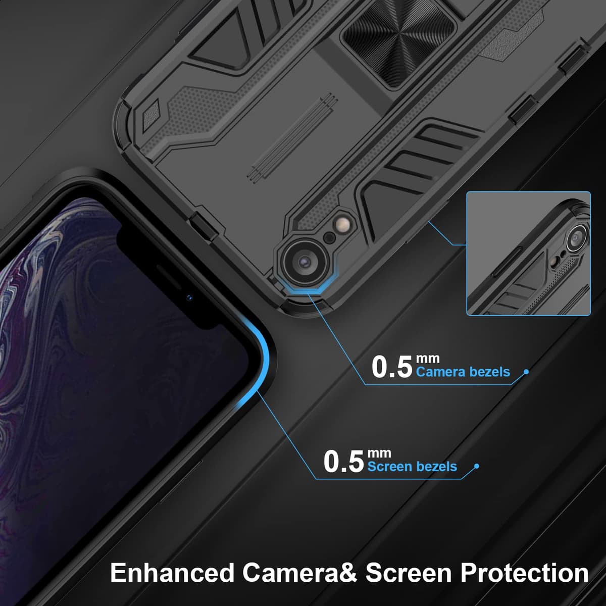 Funda para CMF Phone 2 Pro, Carcasa Antigolpes con Soporte anular metálico, Case Protectora de Grado Militar, Negro — view 577