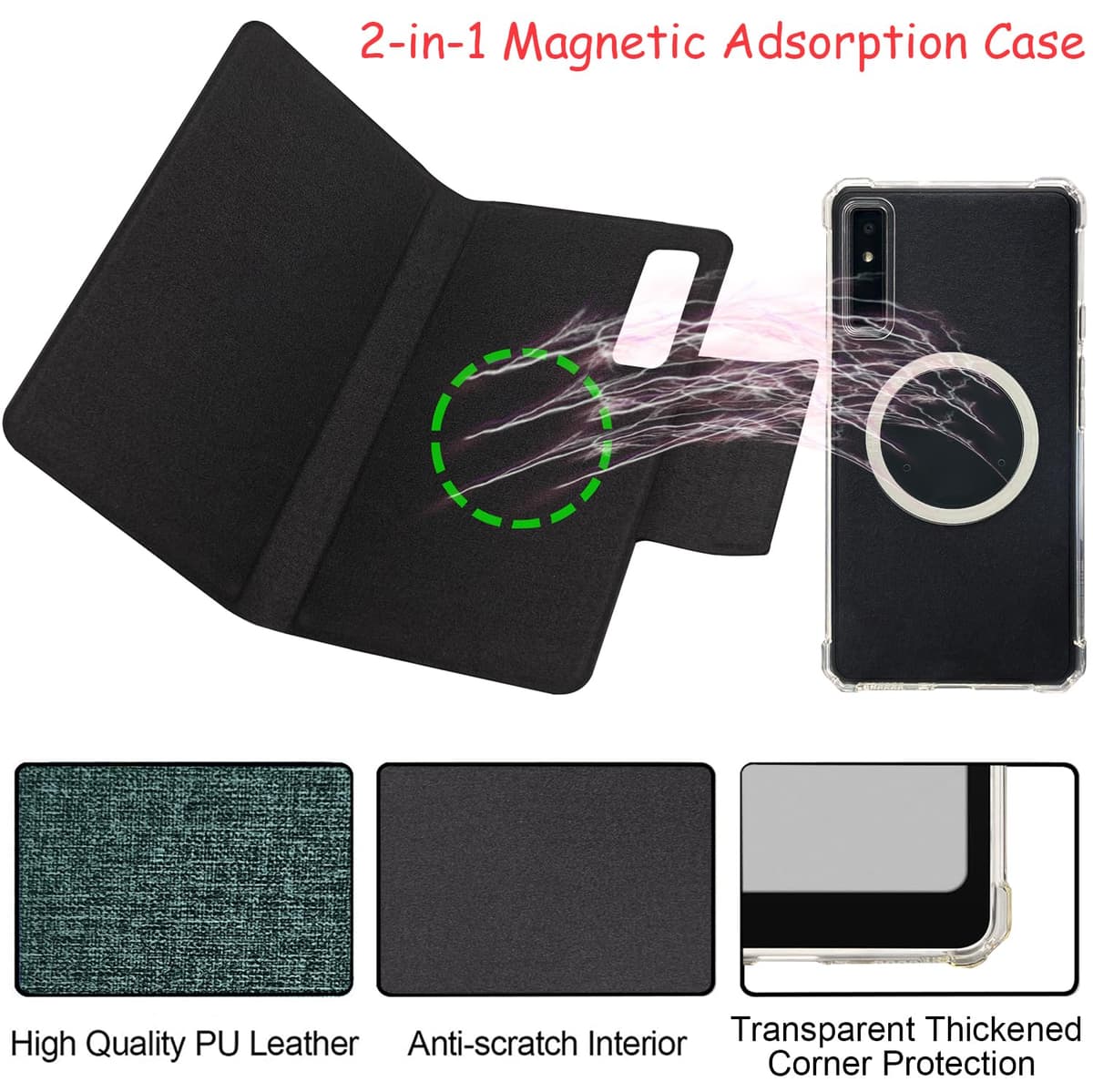 2in1 Magnetic Detachable Flip Case for Onyx Boox Palma2 (2024 Released) TPU Transparent Cover with Auto Sleep/Wake, Magnetic Closure Buckle (Cloth Sage Green) — view 4