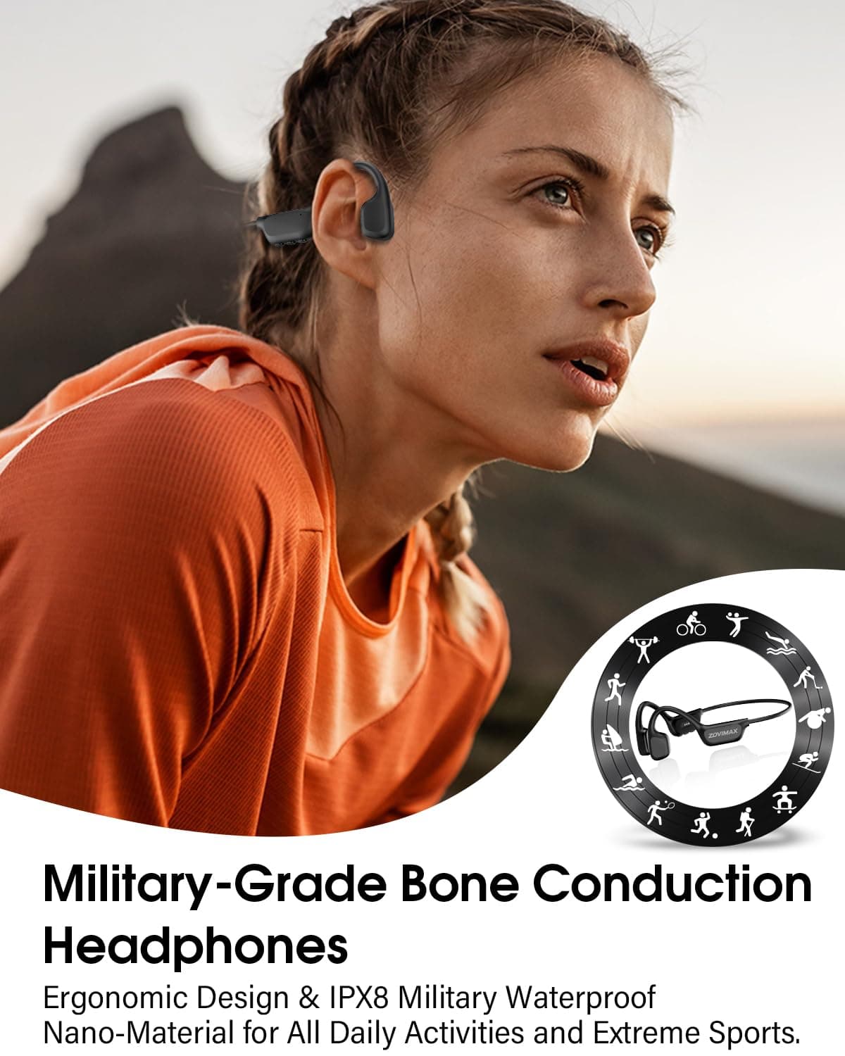Military Bone Conduction Headphones, Bluetooth 6.0, IP68 Swimming Waterproof Sports Headphones with 32GB MP3, 12h AI Open Ear Anti-Wind-Earphone for Diving/Surfing/Racing/Cycling/Fitness — view 2