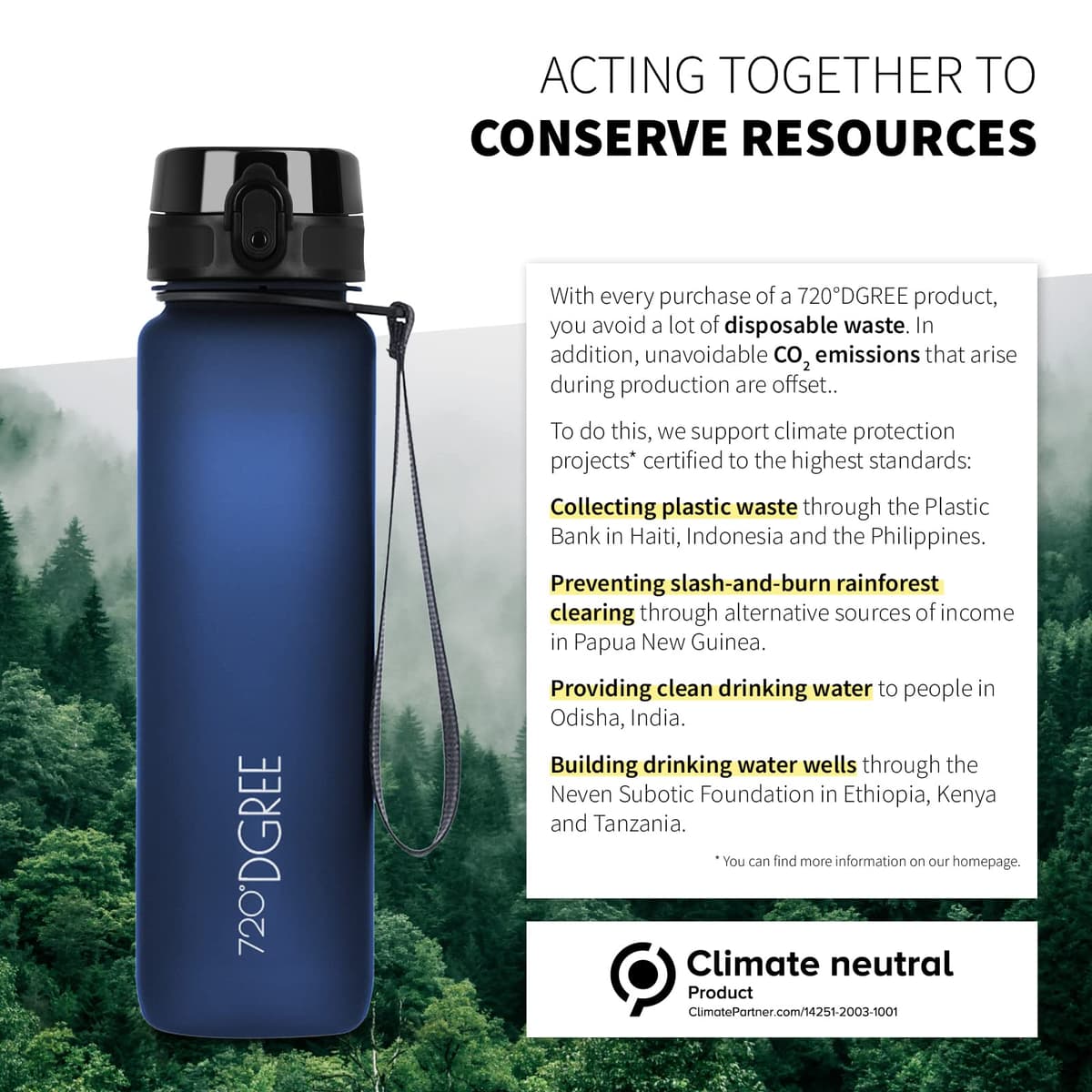 720°DGREE Botella uberBottle + colador – 350 ml, 500 ml, 650 ml, 1000 ml, 1,5 l, 2 l – Sin BPA – Botella de agua para deportes, escuela, niños, fitness, gimnasio, bicicleta, exterior – ligera — view 5