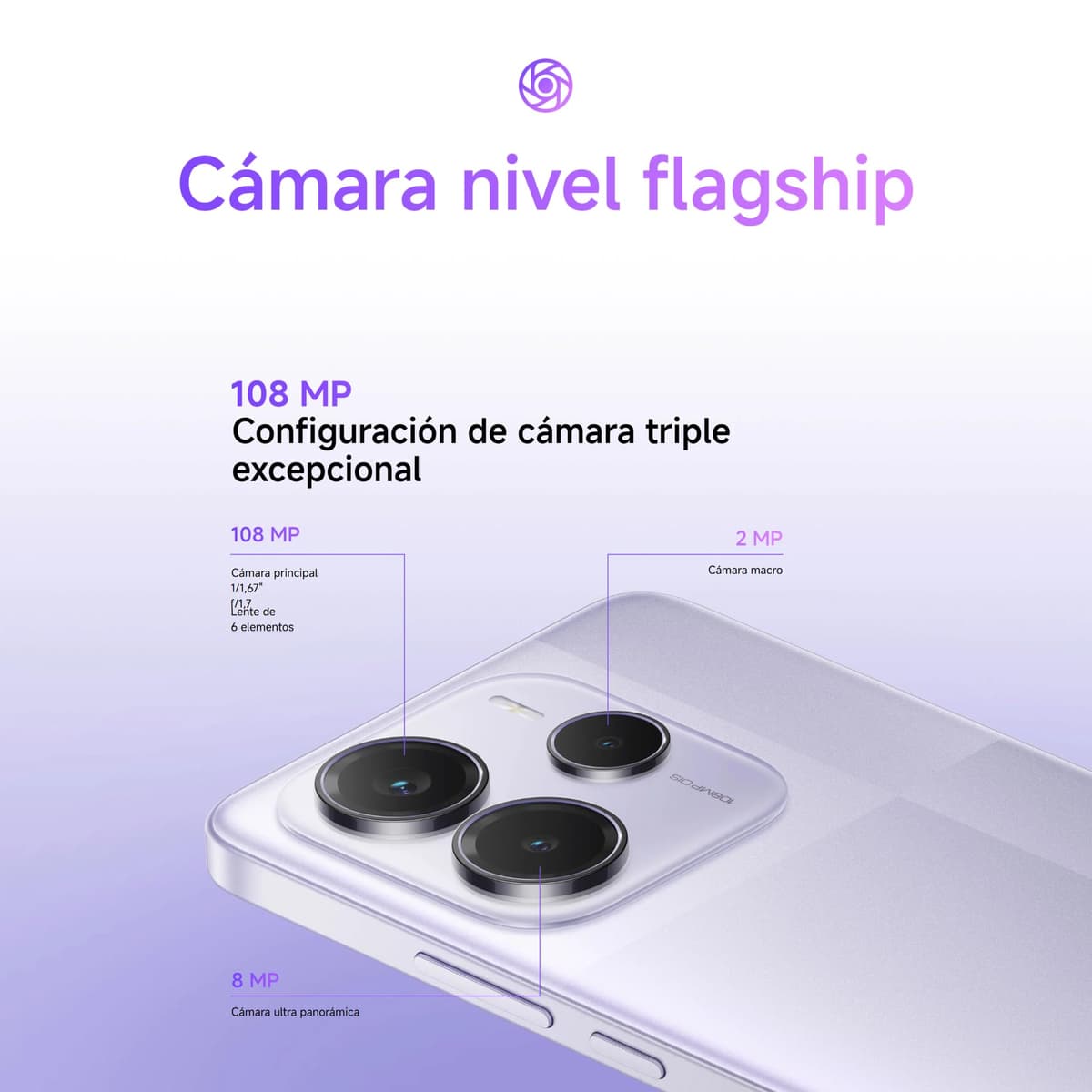 XIAOMI Redmi Note 14 5G - Smartphone de 8+256GB, Pantalla de 6.67" AMOLED FHD+ 120Hz, MediaTek Dimensity 7025-Ultra, cámara de 108MP, 5110 mAh, Cargador no Incluido, Morado (Versión ES) — view 7
