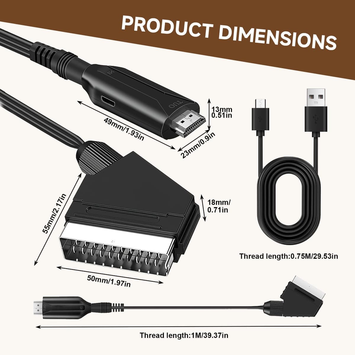 Cable Adaptador SCART a HDMI, Convertidor Euroconector a HDMI Todo en uno Cable Euroconector a Hdmi HD 720/1080P Convertidor Audio/Video con SCART Cable para HDTV STB VHS Xbox PS3 Sky DVD Blu-ray — view 3