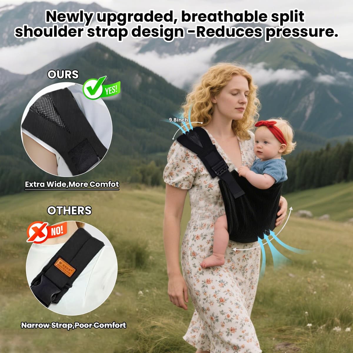 Baby Sling Carrier | Adjustable Front & Back, Adjustable Sling Easy Toddler Carrier Comfortable Baby Wrap Carrier Baby Carrier Wrap for Newborn Up to 6M-3 Years(Corduroy) — view 2