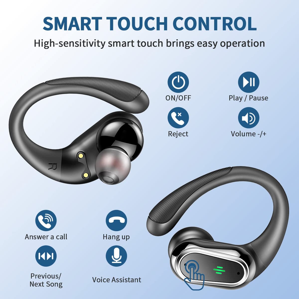Auriculares inalámbricos Bluetooth Deportivos, Auriculares Bluetooth 5.4 HiFi Estéreo con 4 HD Mic, 50H Cascos Inalambricos con Cancelacion Ruido ENC, IP7 Impermeable Cascos para Running/Pantalla LED — view 5