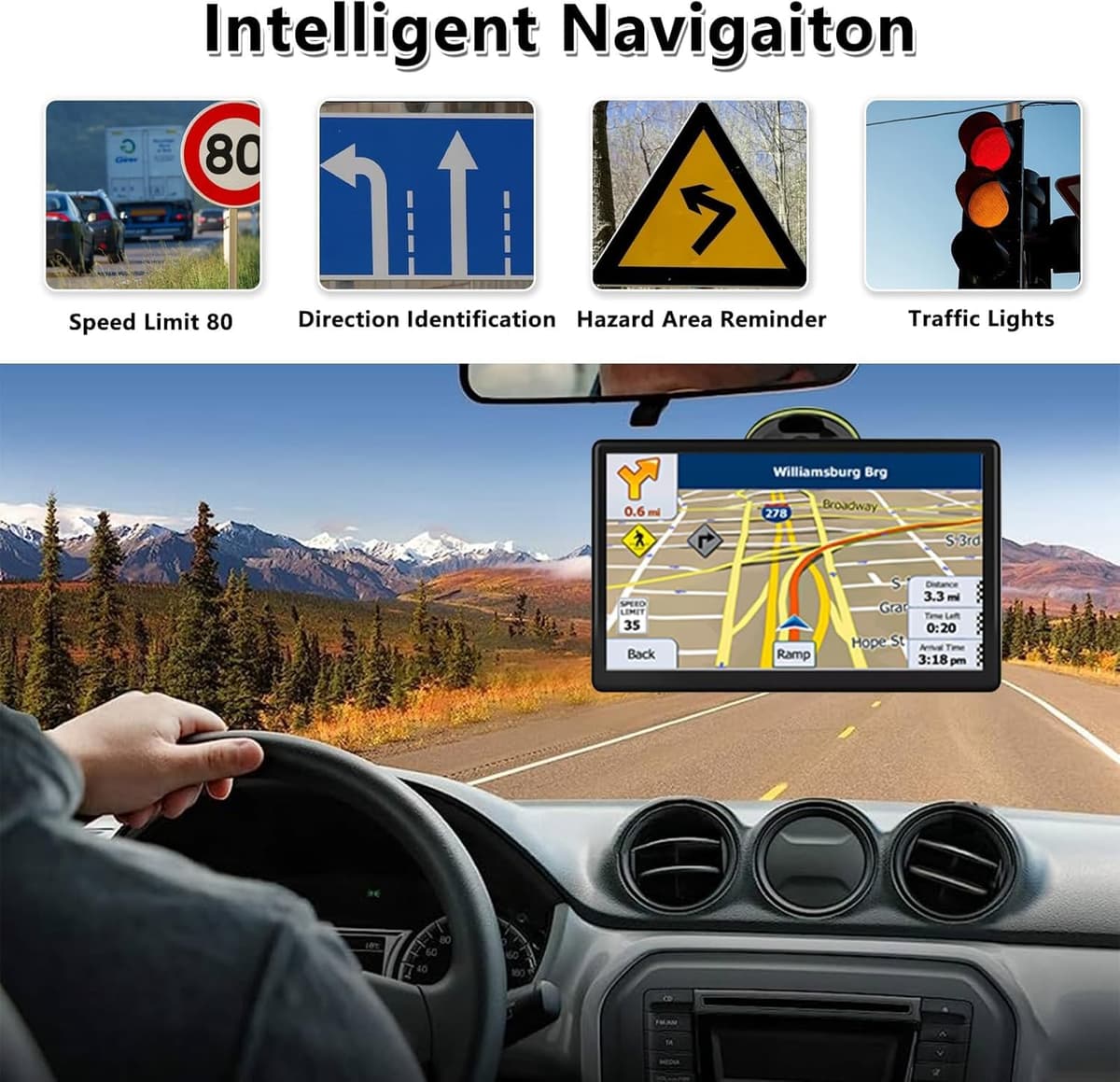 9 inch GPS Navigator Sat Nav for Car, Truck, with UK Europe Maps, Lifetime Free Updates, Support Postcode Search and Voice Guidance, Speed Camera Alert, Lane Guidance Assist, POI — view 3