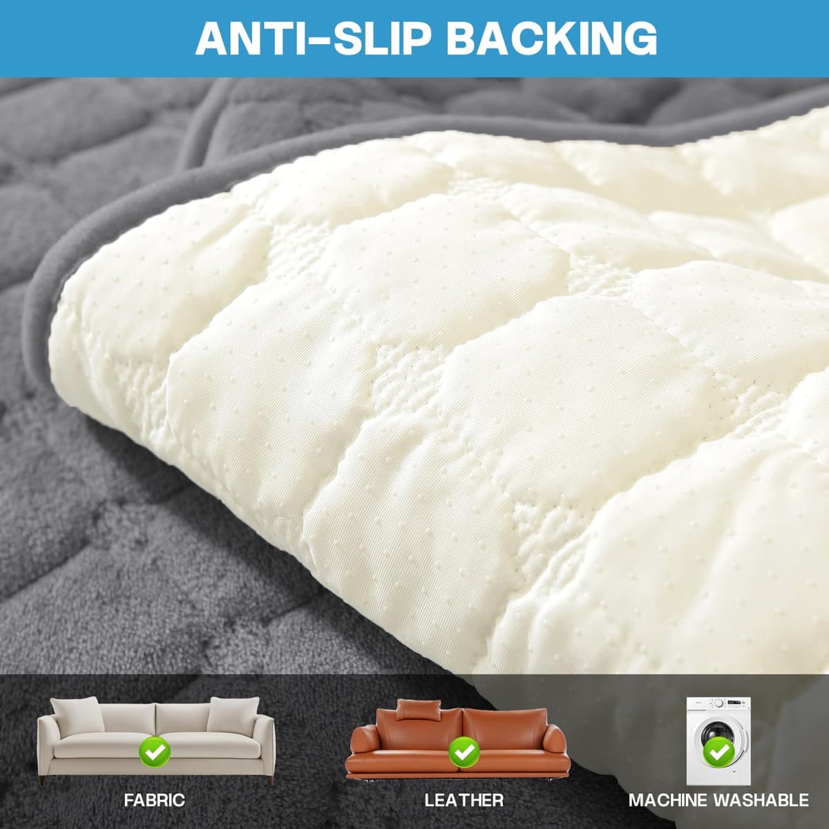 LINGKY Soft Flannel Sofa Covers Washable - Sofa Cushion Covers, Non-Slip Sofa Cover 1 2 3 Seater Couch Covers for Sectional Sofa, Sofa Slipcovers L Shape Furniture Protector (Grey, 70x70cm) — view 7