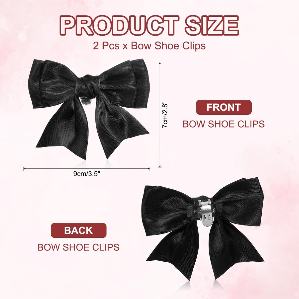 PATIKIL Shoe Clips with Bow for Women, 2 Pieces Detachable Satin Elegant Shoe Clips with Bow, Cute Shoe Buckle Ornament for Wedding, Party, Decoration, Black — view 2