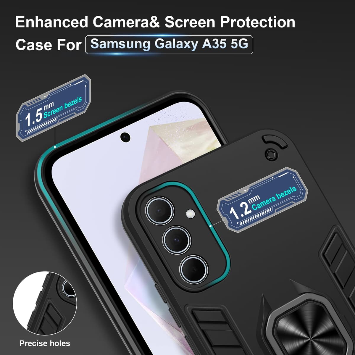 Funda para CMF Phone 2 Pro, Carcasa Antigolpes con Soporte anular metálico, Case Protectora de Grado Militar, Negro — view 1209