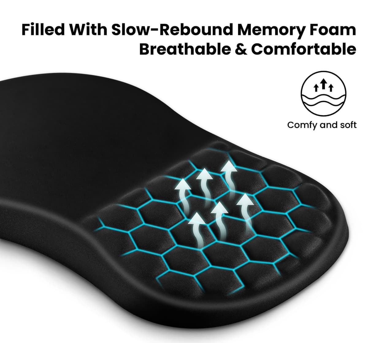 EooCoo Mouse Mat Wrist Support with Massage Design, Gaming Mouse Pad, Ergonomic Wrist Rest Pain Relief Mousepad with Smooth Lycra Surface & Non-Slip PU Base, Home Office PC Desk Accessories, Black — view 2