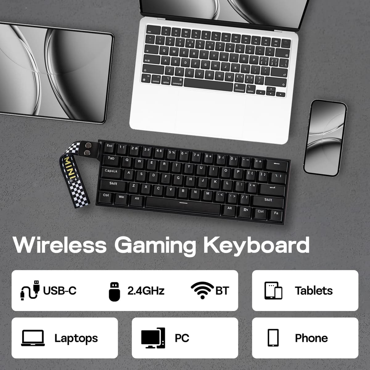 EPOMAKER Aula MINI60 HE Teclado Gaming de Efecto Hall, 2.4GHz/BT, Sondeo 8000Hz, SOCD y DKS, Actuación Ajustable y Disparo Rápido, Teclas PBT, Teclado Mecánico Inalámbrico 60% para Win/Mac (Estándar) — view 5