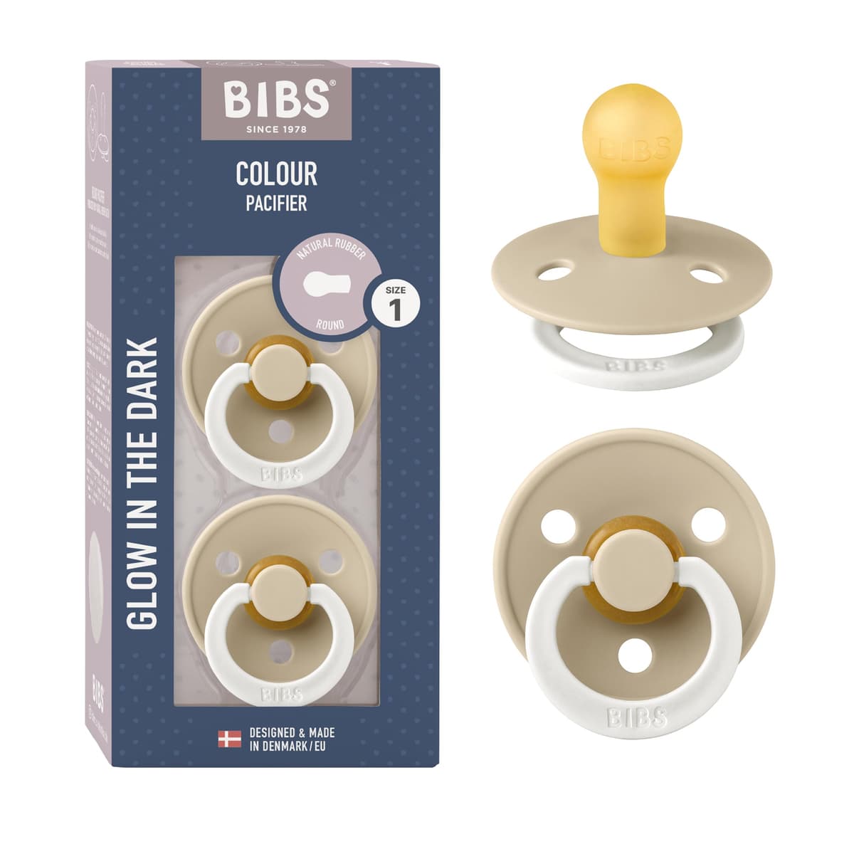 BIBS Colour Soother 2-Pack, BPA Free Dummy Pacifier, Round Nipple. Natural Rubber Latex, Size 2 (6-18 Months), Sky Blue/Steel Blue — view 109