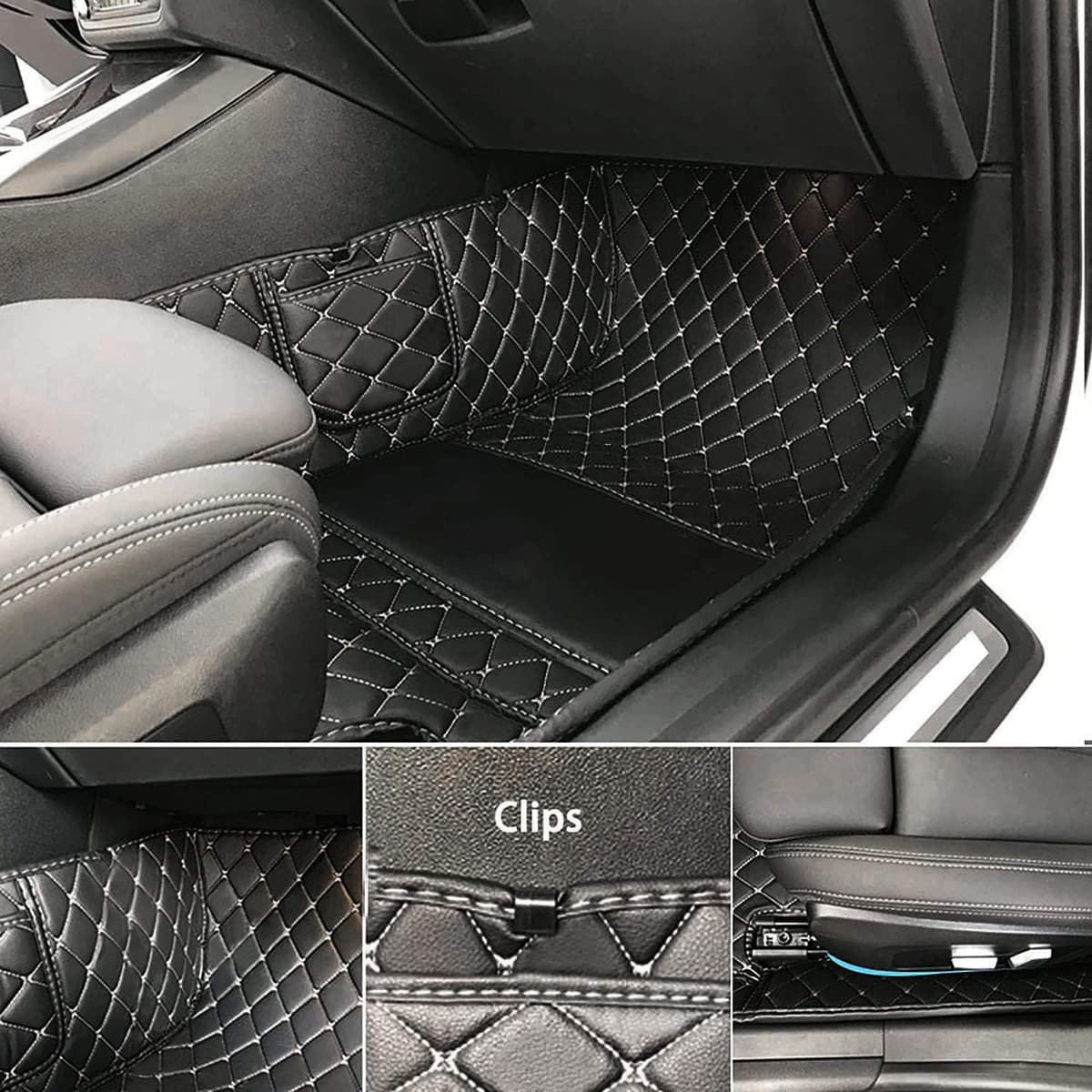 Maidao Custom Car Floor Mats for Bmw 1/2/3/4/5/6/7/8 Series X1 X2 X3 X4 X5 X6 X7 Z4 I3 I4 Z4 M3 M4 Floor Liner,PU Leather All-Weather Waterproof Right Hand Drive (Black Red — view 2