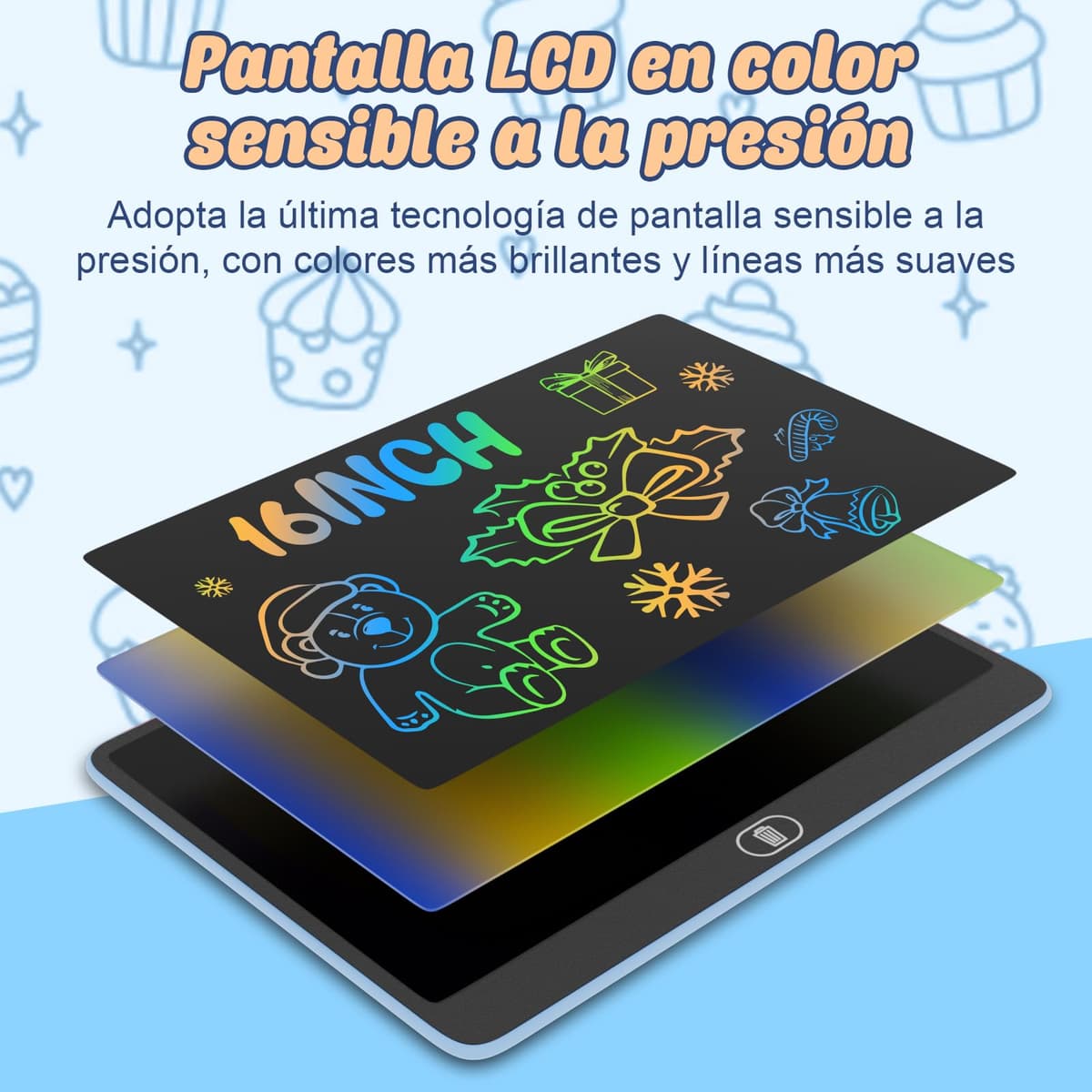 16 Pulgadas Tableta de Escritura LCD, Electight Infantil Tableta de Graffiti de Colores para Niños 3~12 Años, con Borrable y Bloqueo Función, Reutilizable, Juguete Educativo Halloween Navidad, Azul — view 2