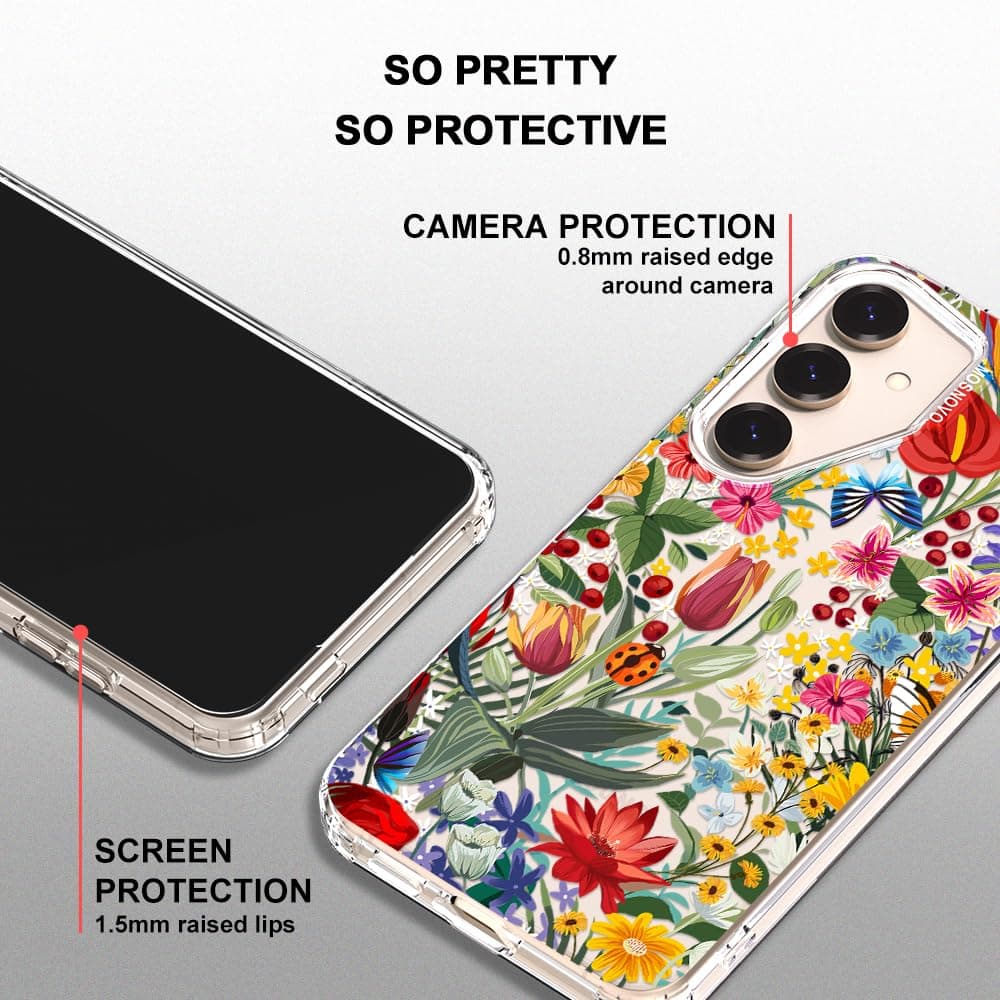 MOSNOVO Case for Samsung Galaxy S25 / Galaxy S24, [Buffertech 6.6ft Military-Grade Drop Protection] [Anti Peel Off Tech] Clear TPU Bumper Phone Case Cover Design - In The Garden — view 4