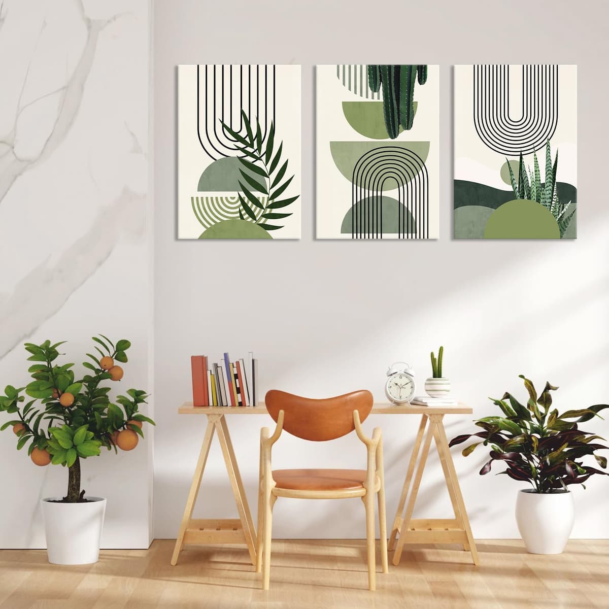 FajerminArt 3Pcs Framed Sage Green Canvas Wall Art, Modern Aesthetic Green Plant Wall Art Boho Home Decor Poster Canvas Painting Wall Decor for Bedroom Living Room Office Ready to Hang 40x60cmx3 Pcs — view 4