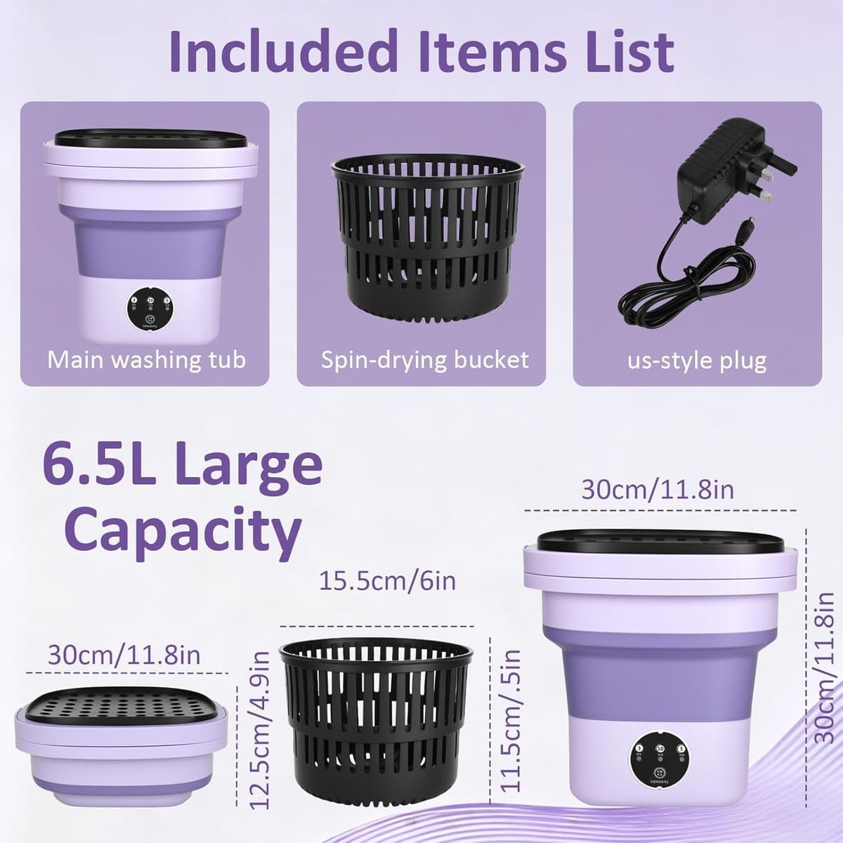 Portable Washing Machine,6.5l Mini Washing Machine With Spin Basket,3 Cleaning Modes Foldable Camping Washing Machines for Baby Clothes and Underwear, for Apartments, Dorm,RV, Travel — view 2