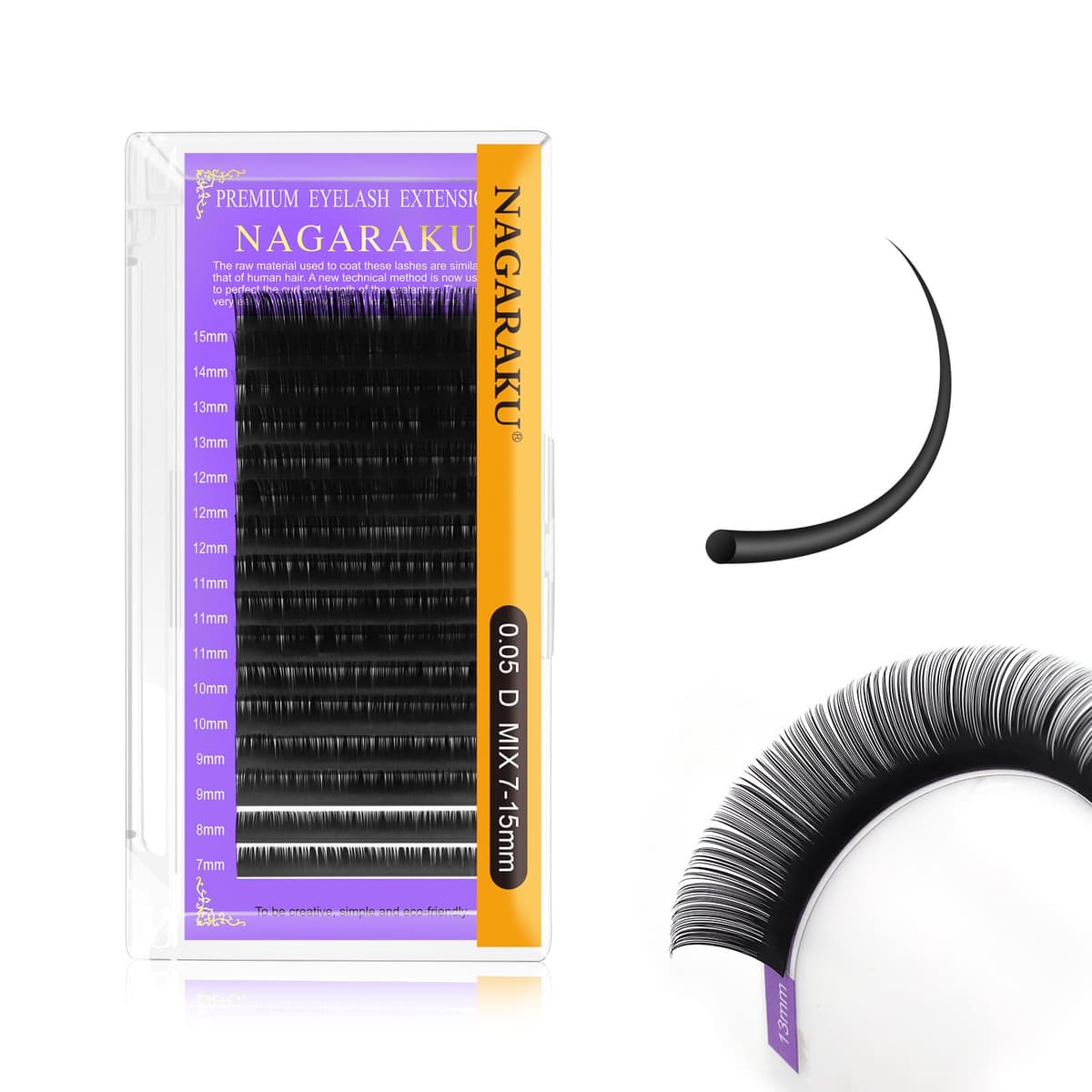 NAGARAKU Pestañas Individuales Clásicas 1:1 Suaves Y Naturales Volumen Ruso Pelo a Pelo Base Sin Pegamento Para Extension De Pestañas Profesional 16 Filas Alta Capacidad Negro Mate (0.05mm D 7-15mm)
