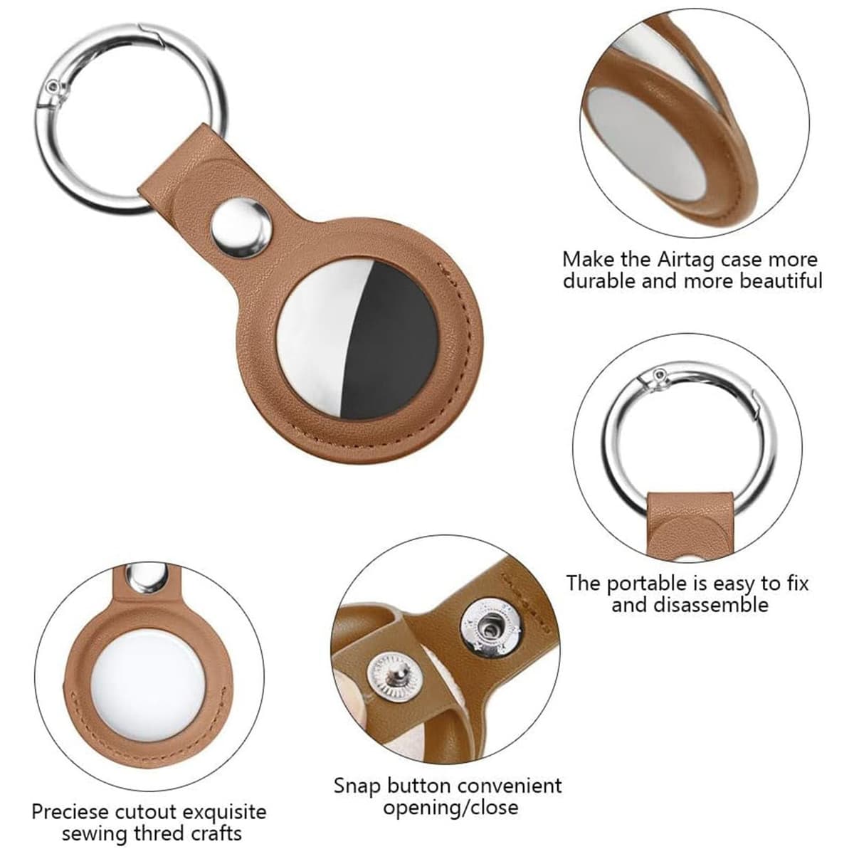 Ainiv Llavero para AirTag, 1 Pieza Llaveros para AirTag Funda Protectora, PU Localizador Portátil Antipérdida, Protectora de Cuero Funda Bluetooth Tracker Mascotas y Mochilas — view 2