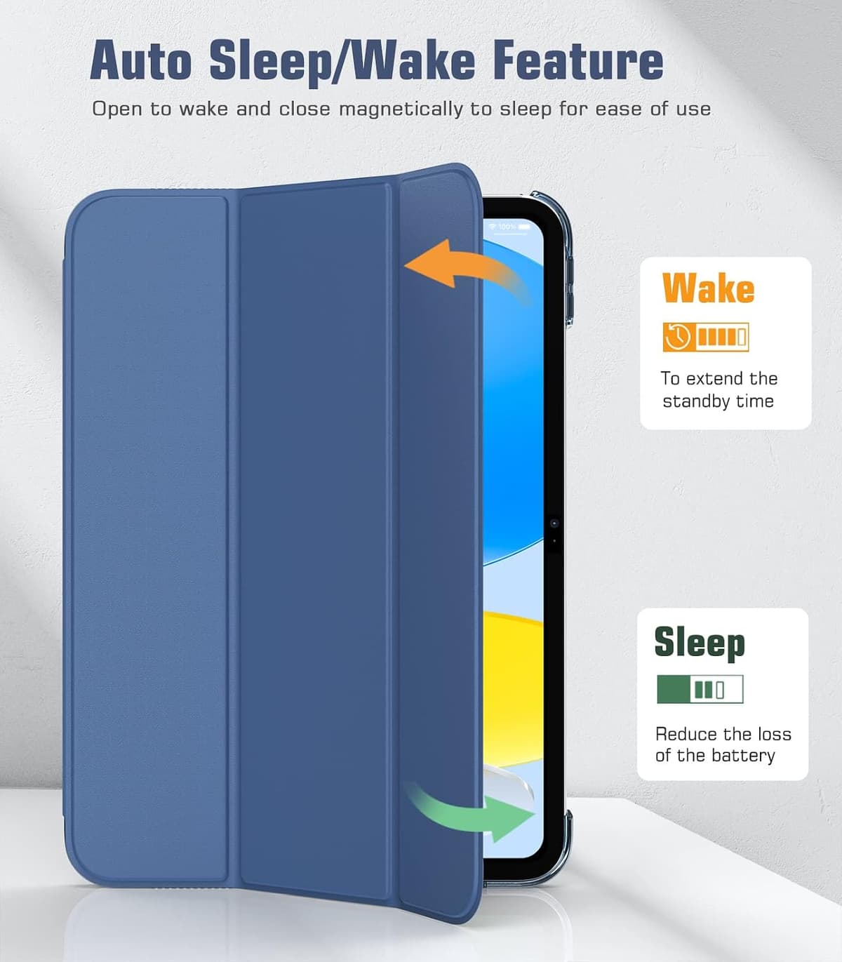 TiMOVO Case for iPad (A16) 11th Generation 11 Inch 2025/iPad 10th Generation 10.9 Inch 2022, Slim Stand Cover with Hard Translucent Back, Support Touch ID, Auto Wake/Sleep, Abyss Blue — view 4