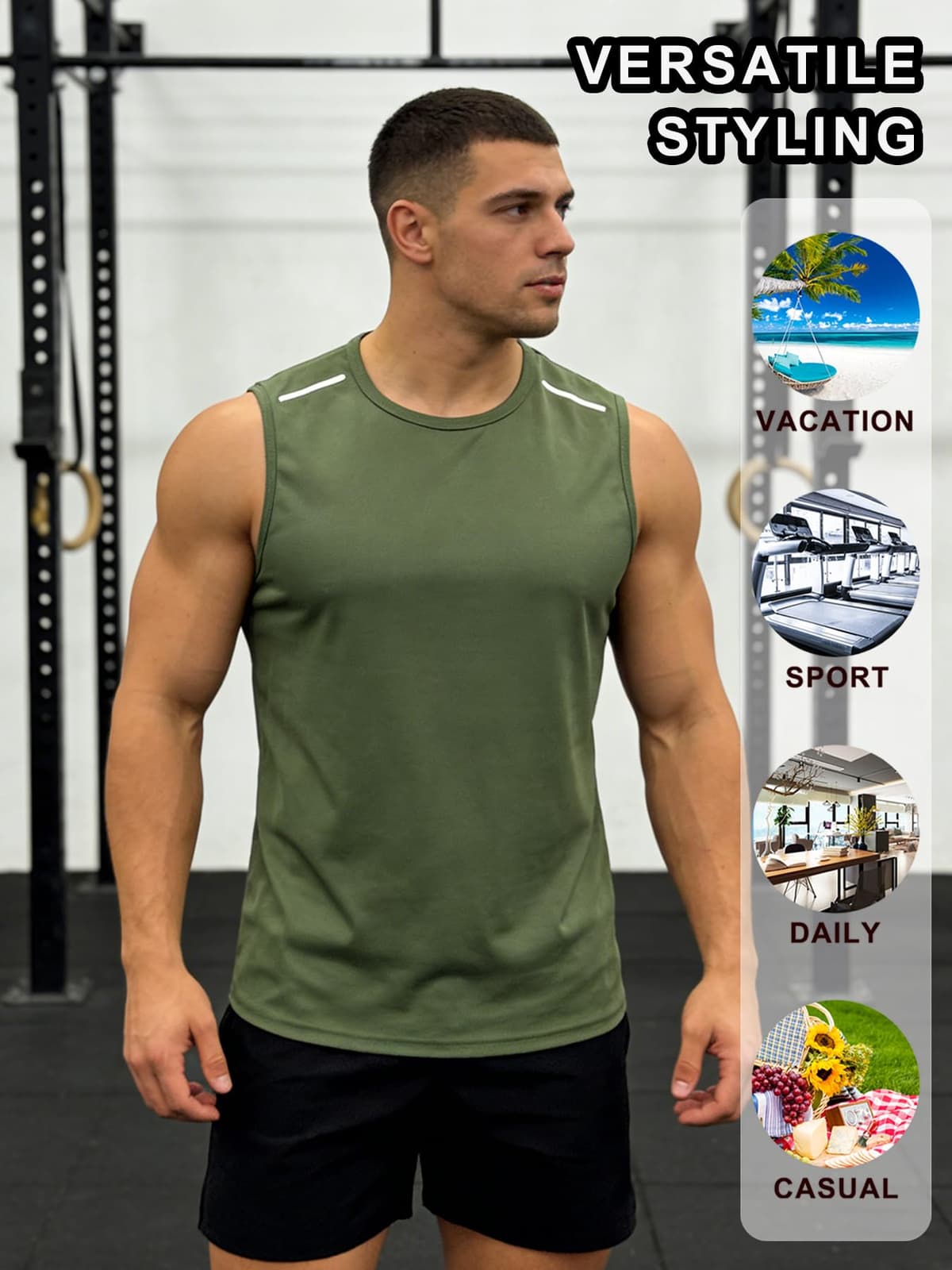 Paquete de 3 camisetas sin mangas para hombre, camisetas deportivas ligeras para viajes, deportes y uso casual — view 2