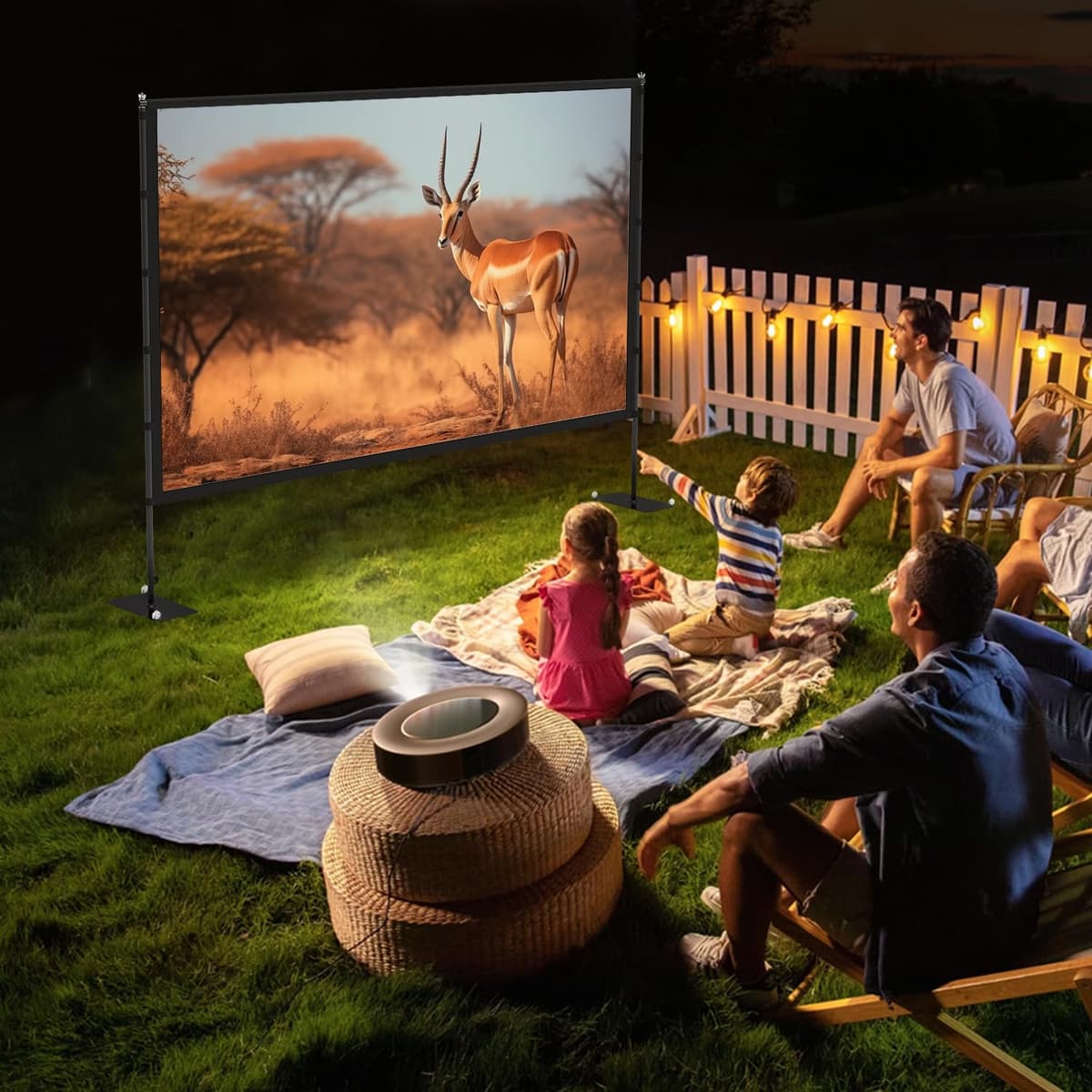 STWUI Outdoor-Projector-Screen-with-Stand - 120 inch Portable Projection Screen Indoor Outdoor Projector Screens 16:9 4K HD Lightweight Movie Screen with Carry Bag for Backyard Movie Night 1pcs — view 2