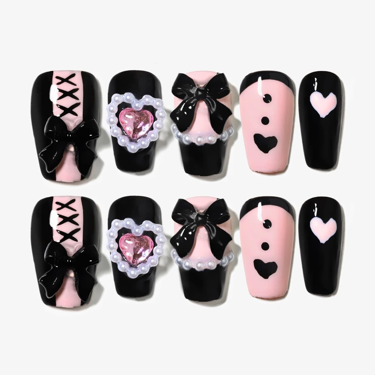 Sun&Beam Nails Handmade Press On Nail Long Coffin Ballerina Pink Flower Acrylic Fake Tip 3D Design Art Charms Cute with Storage Box 10 Pcs (S) — view 114