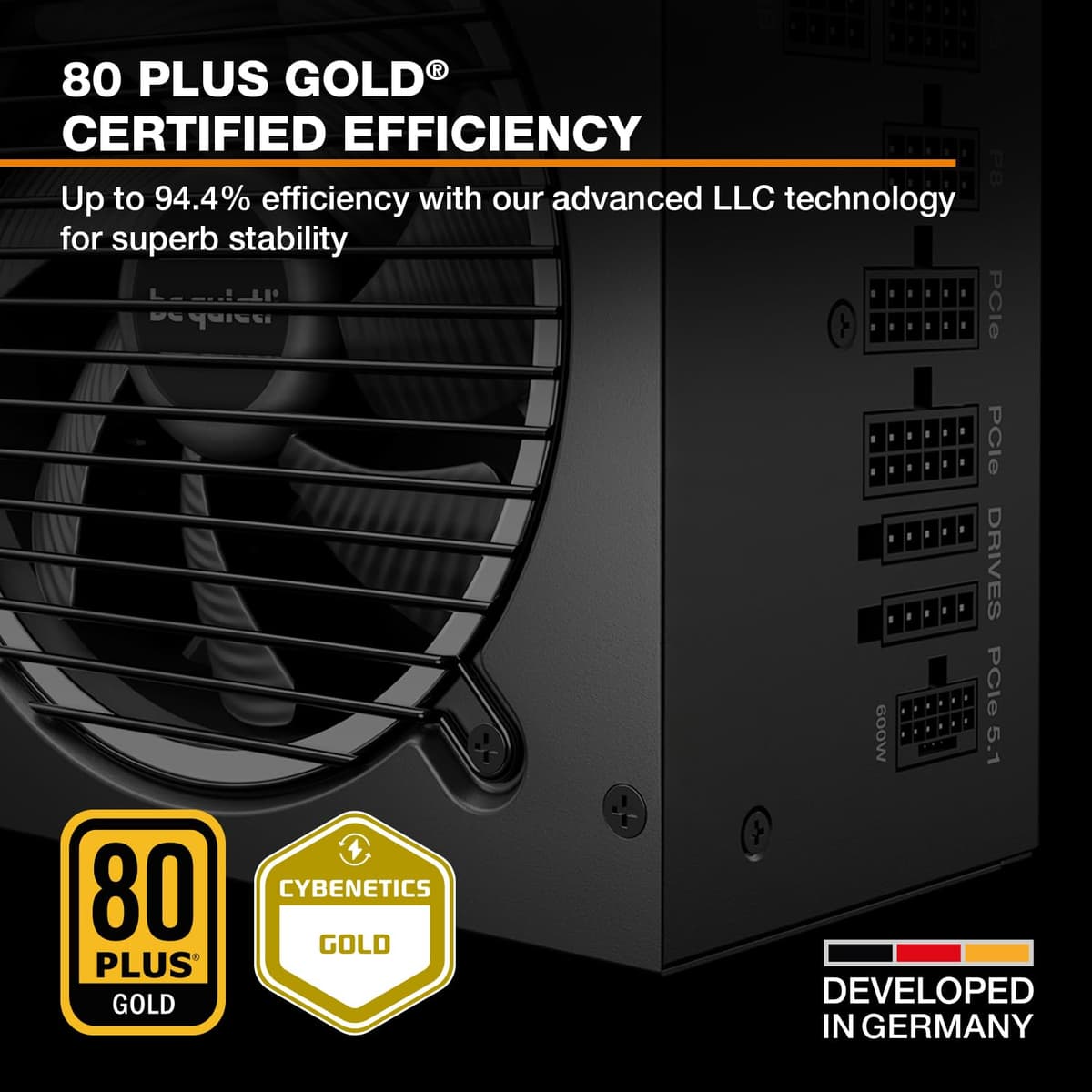 be quiet! Pure Power 13 M 550W Power Supply, 80 PLUS® Gold Certification, ATX 3.1 PSU, Support For PCIe 5.1 GPUs, Semi-Passive 120mm be quiet! Fan, LLC Technology, Single Rail, For Overclocked GPUs — view 3