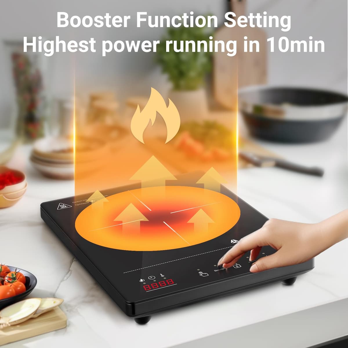 Aobosi Single Induction Cooker,Portable Induction Hob with Ultra-thin Body(32 * 26 * 4.2),20 Power and Temperature levels,Booster Function 2000W,Safety Lock,10H Timer,Black — view 4