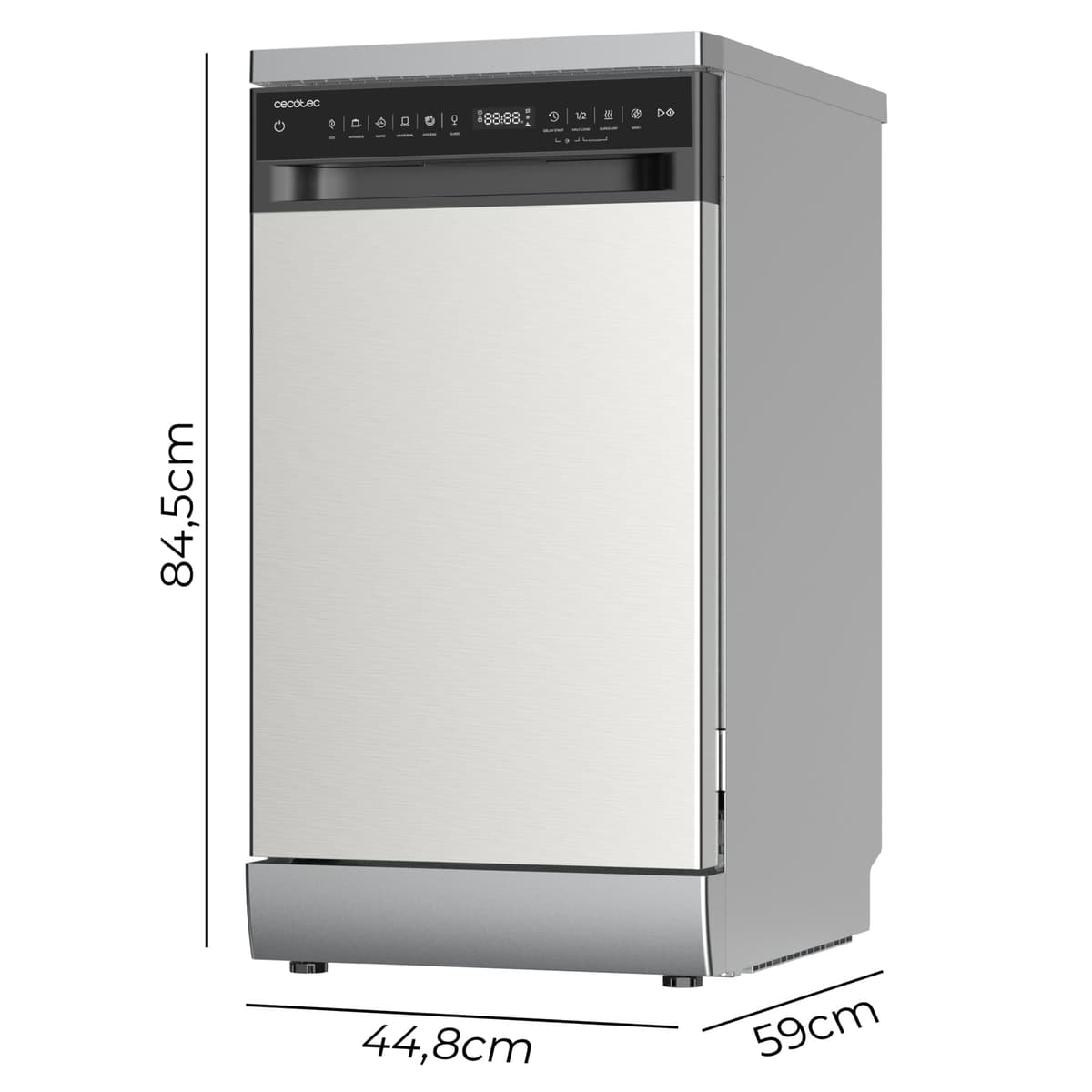 Cecotec Lavavajillas 45 cm Libre Instalación Bolero Aguazero 4360 Inox. 11 Cubiertos, 9 Programas, Motor Inverter Plus Duo, Panel Touch, Super Dry, Save+, AutoClean, Delay Start, Inox — view 2