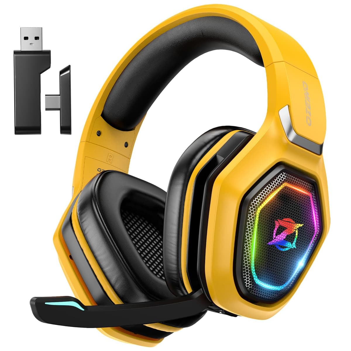 Ozeino Wireless Gaming Headset, Compatible with PC Ps5 Ps4 Boasts 2.4GHz Lossless Audio, USB & Type-C, Flip Microphone and 40-Hr Battery - Suited for Switch, Laptop, Mac — view 11