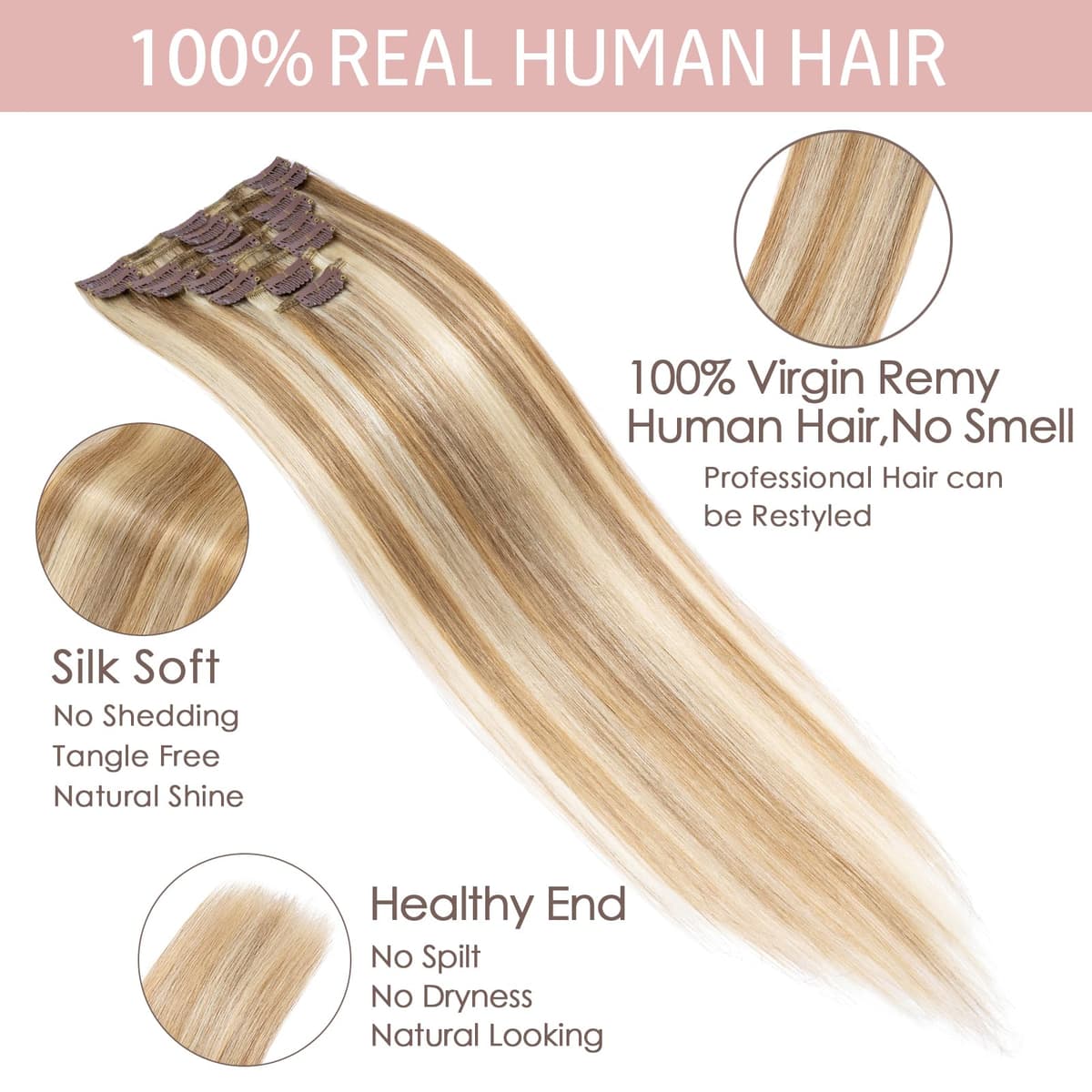 Silk-co 10inch Hair Extensions Clip in Hair Extension Human Hair #04 Medium Brown -Basic Thickness-Thin Weft- 8 Pieces Real Remy Straight Hair Extensions[50g] — view 148