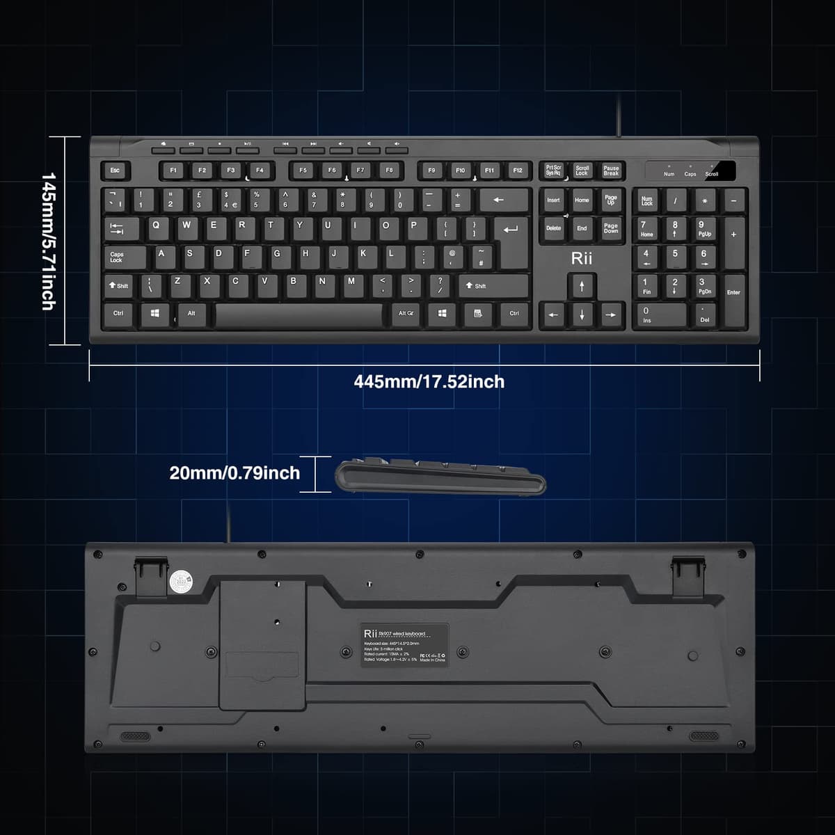 Rii RK907 USB Wired Keyboard Full Size Office Keyboard Compatible with Mac PC Tablet Windows Android Microsoft UK Layout — view 7
